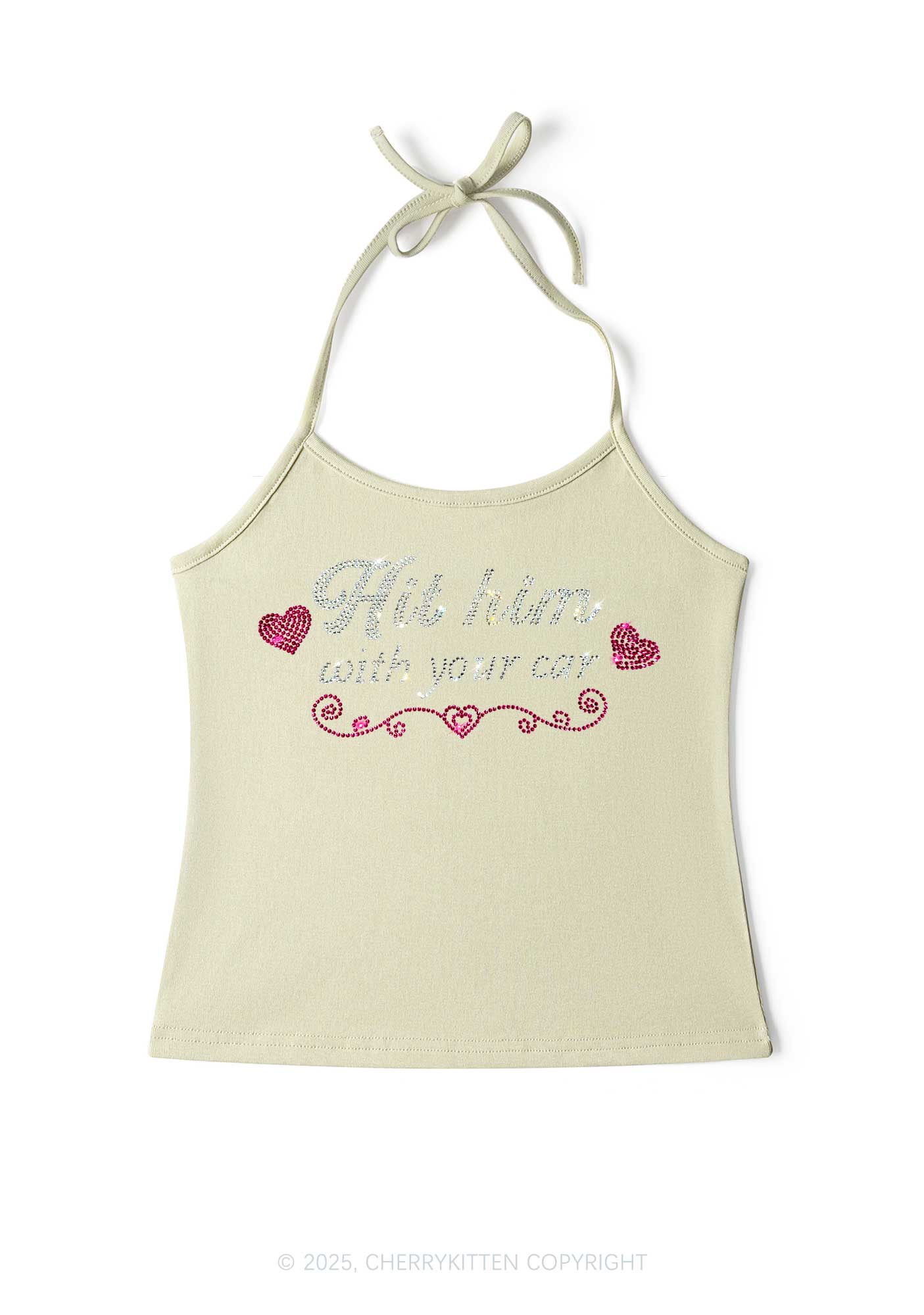 Rhinestone Hit Him Y2K Halter Neck Cami Cherrykitten - Image 6