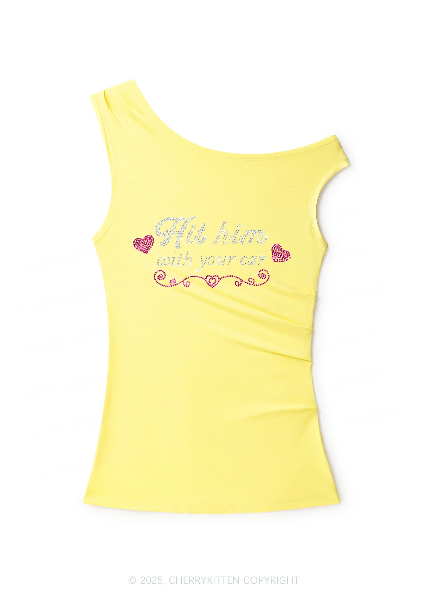 Rhinestone Hit Him Y2K Off Shoulder Tank Top Cherrykitten - Image 2