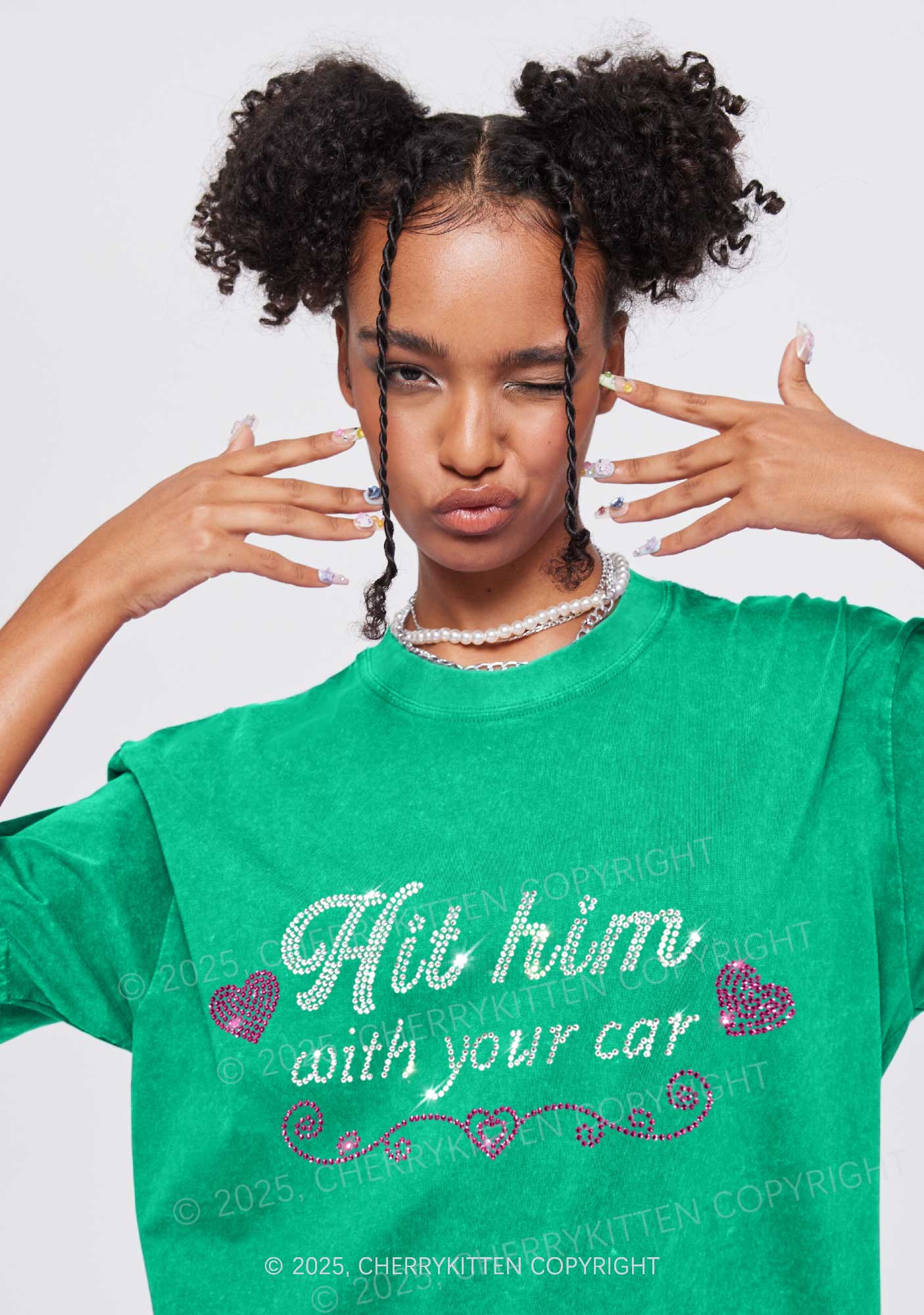 Rhinestone Hit Him Y2K Shirts Washed Tee Cherrykitten - Image 2