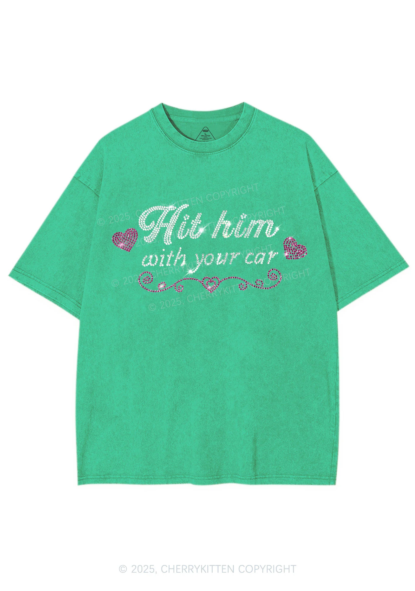 Rhinestone Hit Him Y2K Shirts Washed Tee Cherrykitten - Image 3