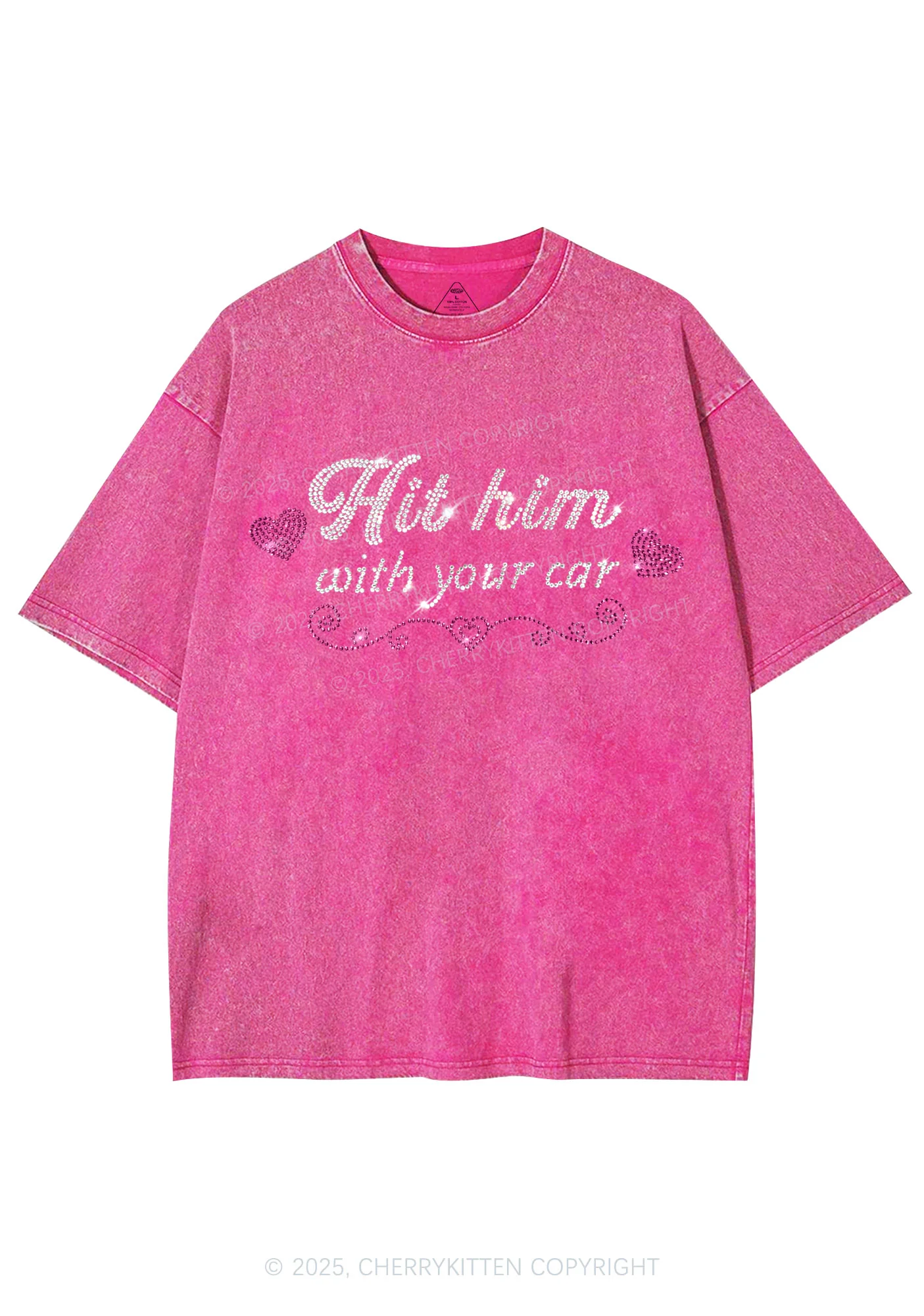 Rhinestone Hit Him Y2K Shirts Washed Tee Cherrykitten - Image 4