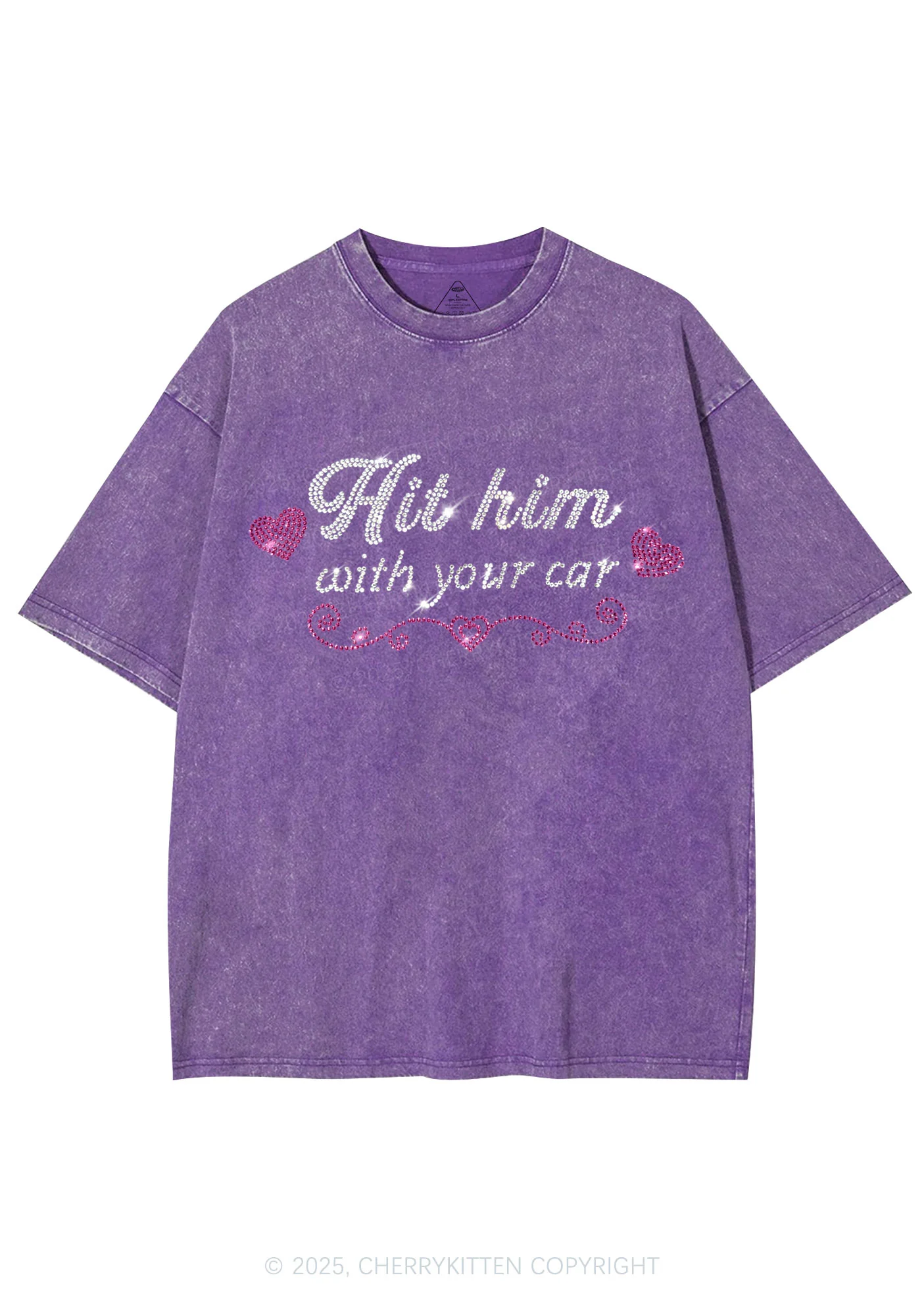 Rhinestone Hit Him Y2K Shirts Washed Tee Cherrykitten - Image 5