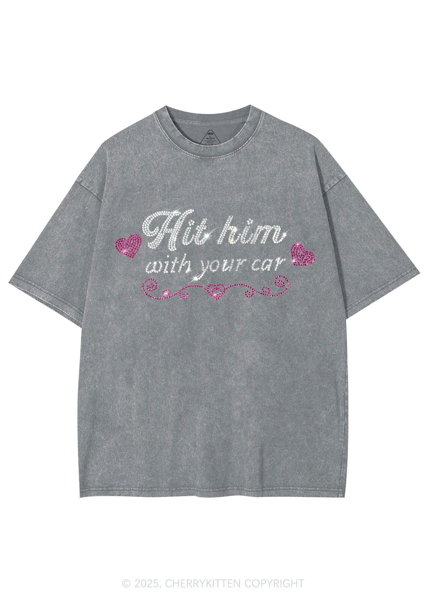 Rhinestone Hit Him Y2K Shirts Washed Tee Cherrykitten - Image 6