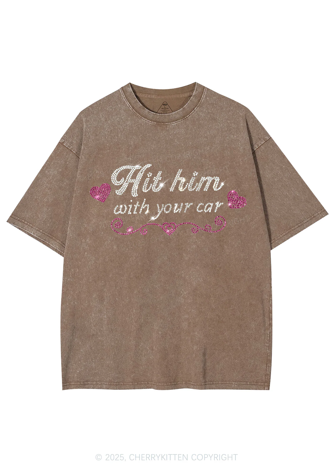Rhinestone Hit Him Y2K Shirts Washed Tee Cherrykitten - Image 7