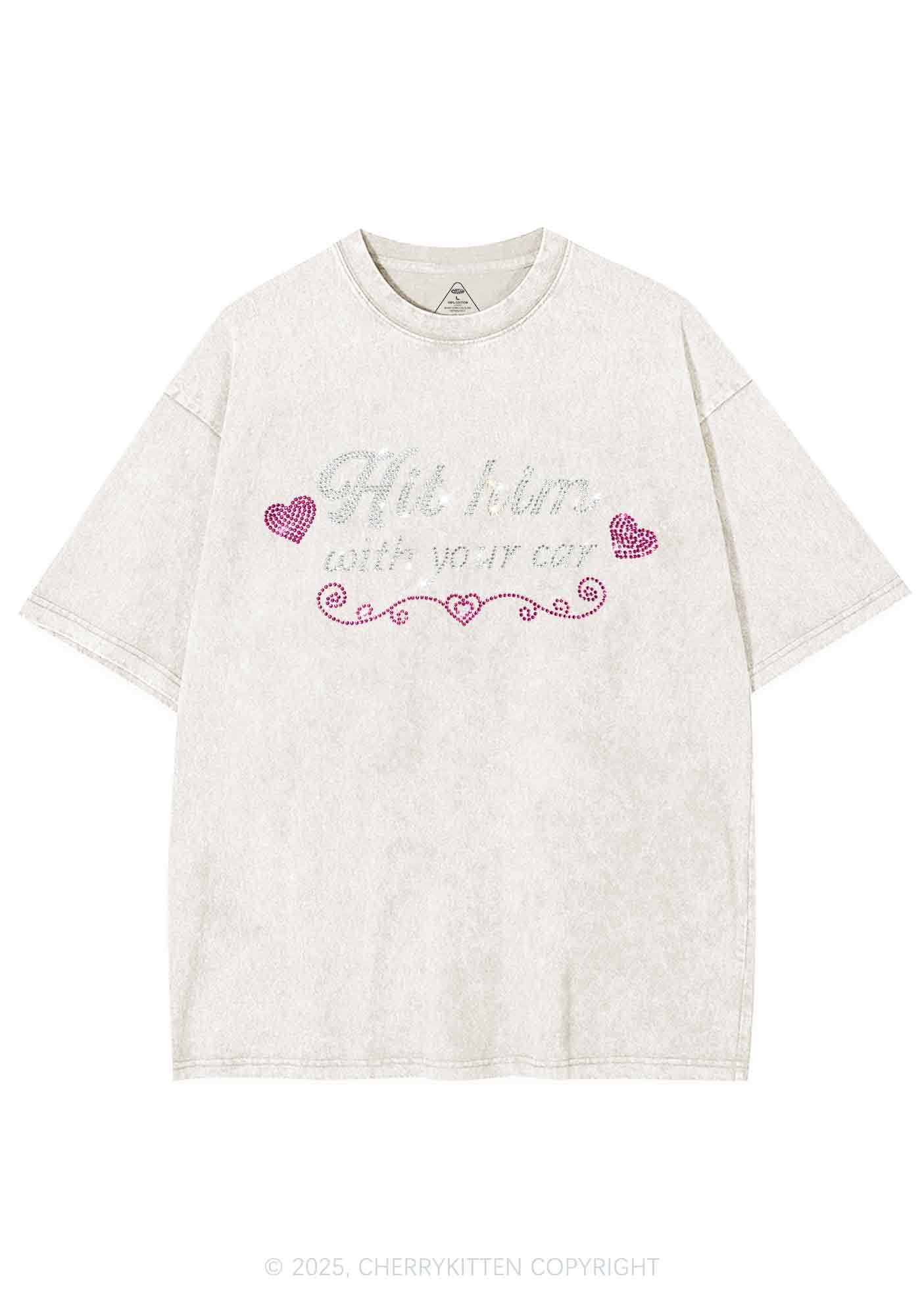 Rhinestone Hit Him Y2K Shirts Washed Tee Cherrykitten - Image 8