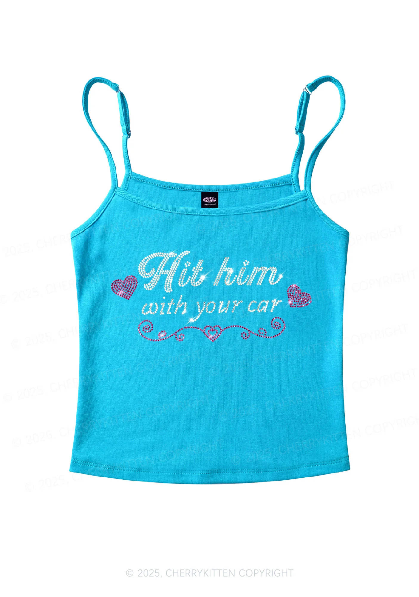 Rhinestone Hit Him Y2K Spaghetti Strap Cami Cherrykitten - Image 2