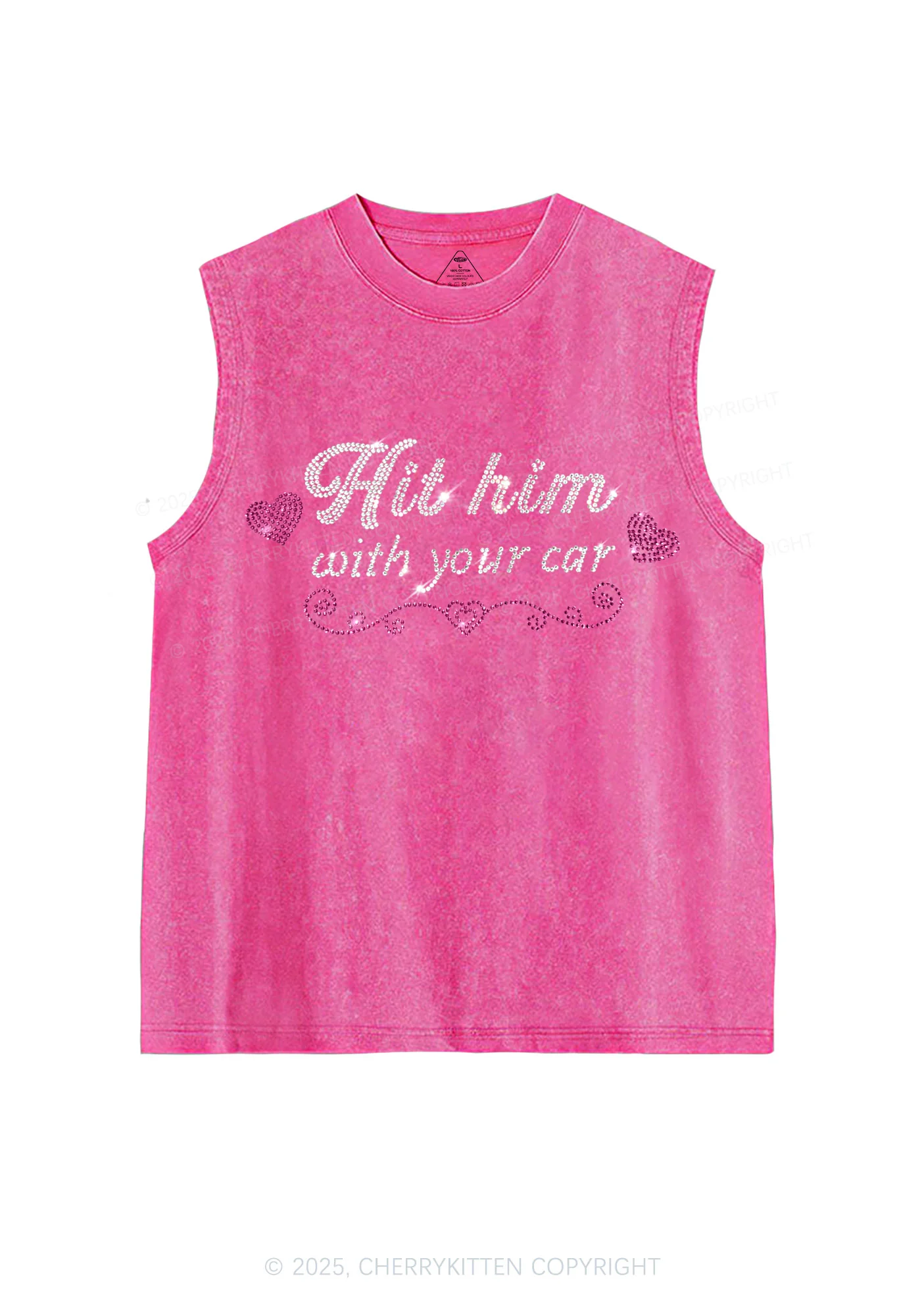 Rhinestone Hit Him Y2K Washed Muscle Tank Cherrykitten - Image 3