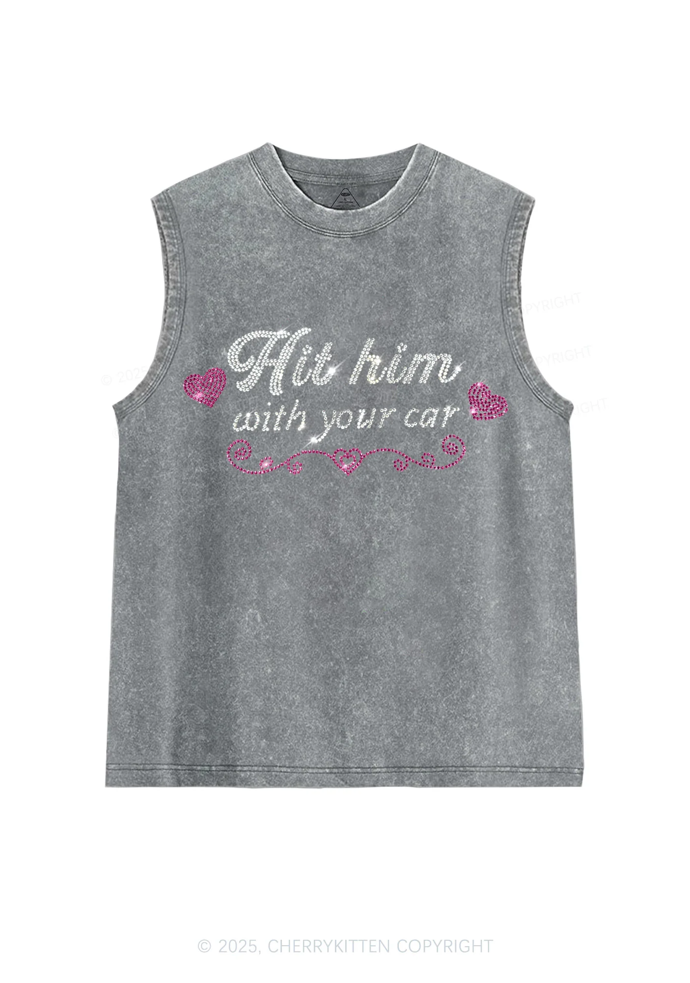 Rhinestone Hit Him Y2K Washed Muscle Tank Cherrykitten - Image 4
