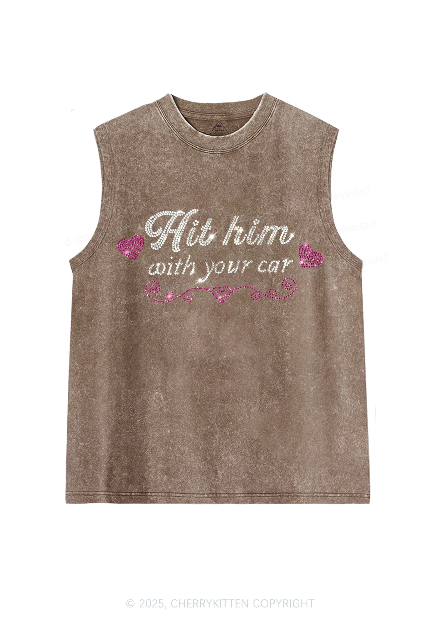 Rhinestone Hit Him Y2K Washed Muscle Tank Cherrykitten - Image 5