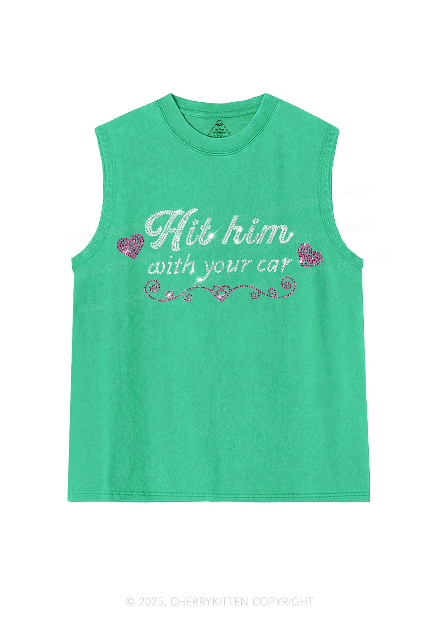 Rhinestone Hit Him Y2K Washed Muscle Tank Cherrykitten - Image 6