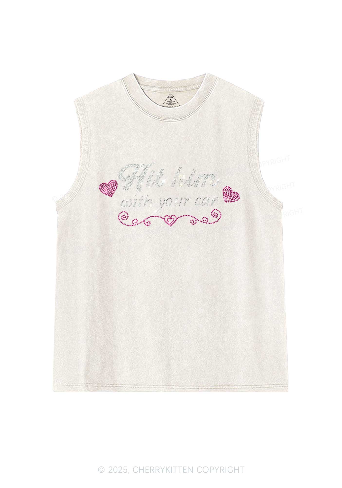 Rhinestone Hit Him Y2K Washed Muscle Tank Cherrykitten - Image 7