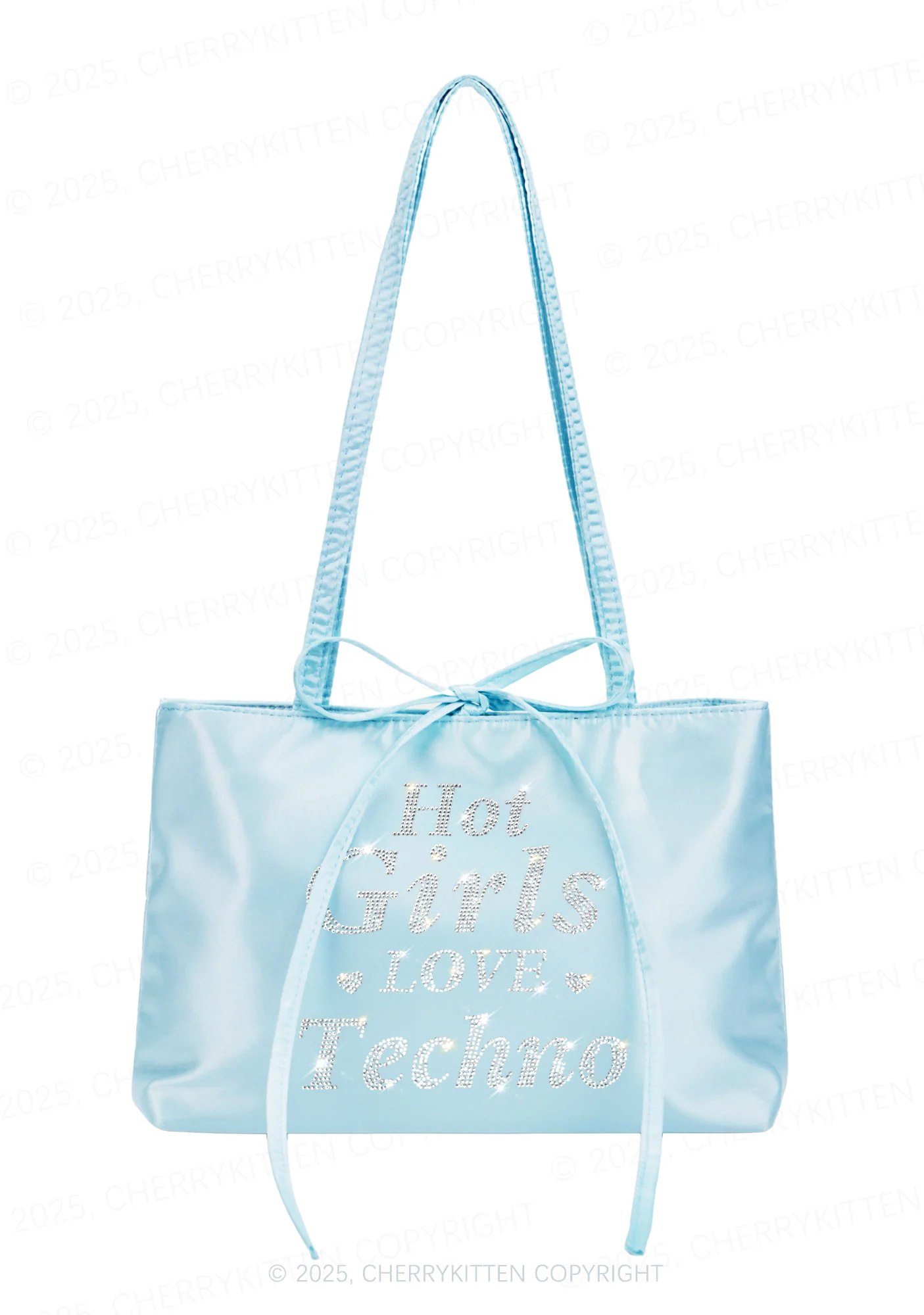 Rhinestone Hot Girls Love Techno Y2K Satin Bags Cherrykitten - Image 2