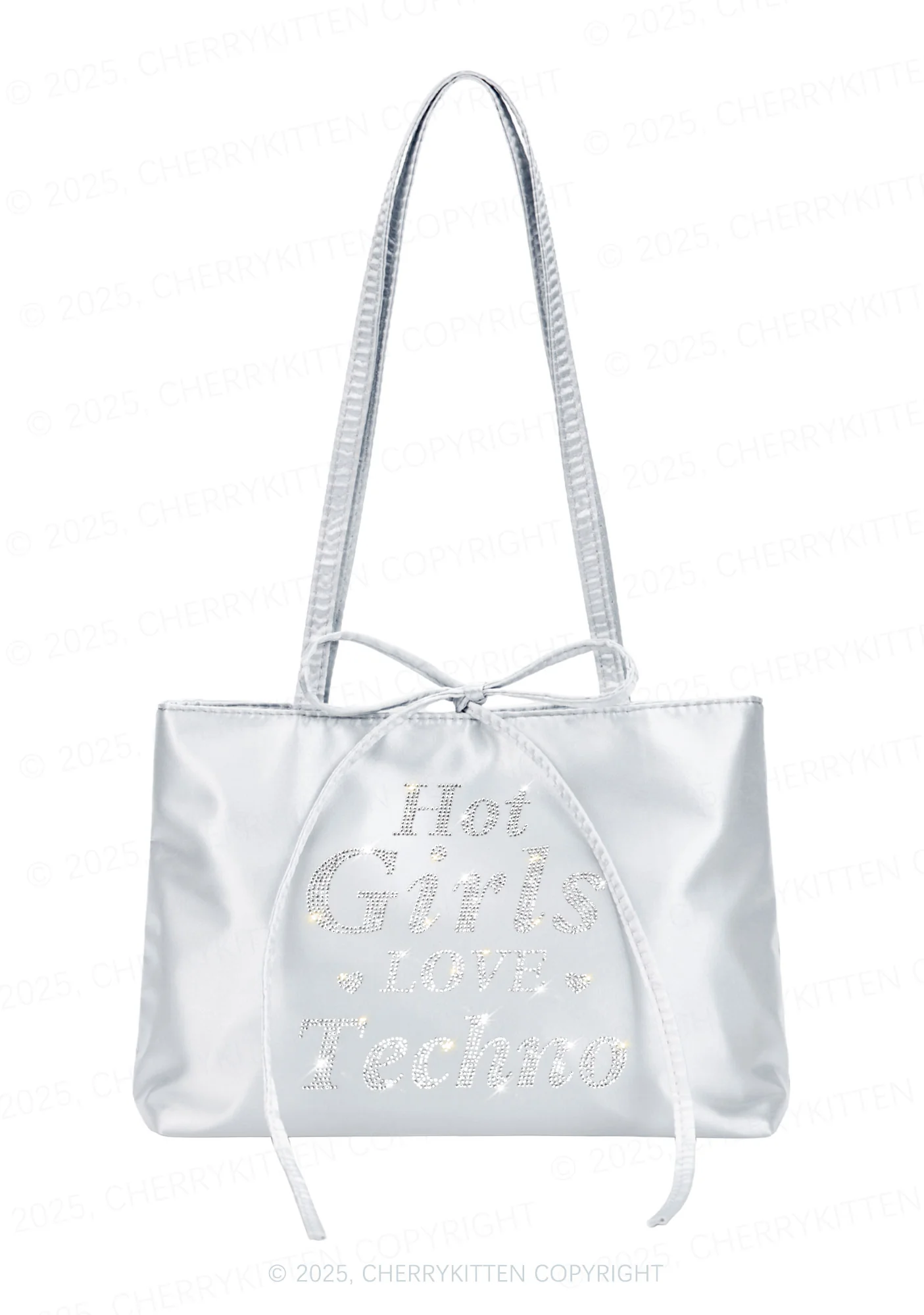 Rhinestone Hot Girls Love Techno Y2K Satin Bags Cherrykitten - Image 3