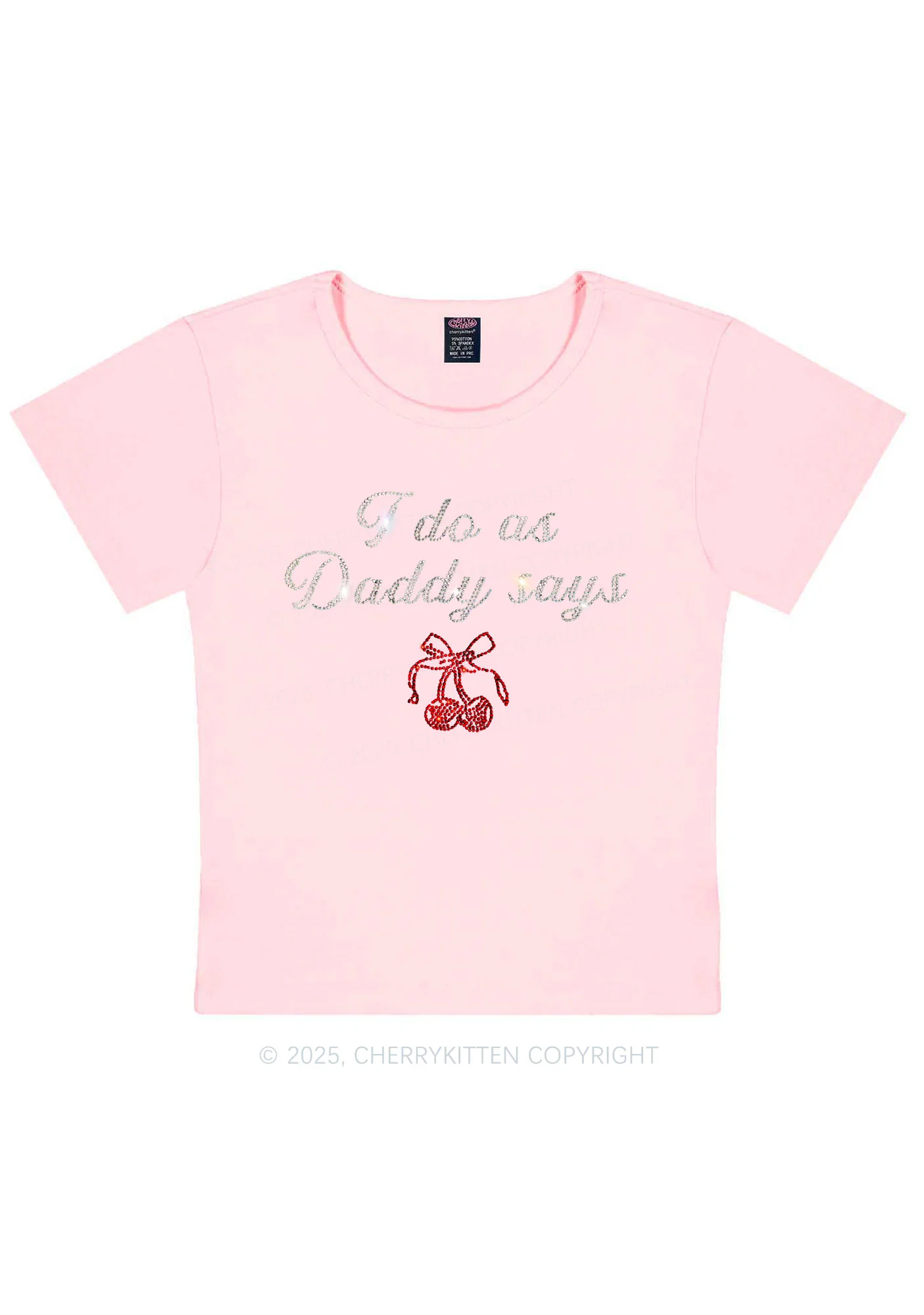 Rhinestone I Do As Daddy Says Y2K Baby Tee Cherrykitten - Image 10