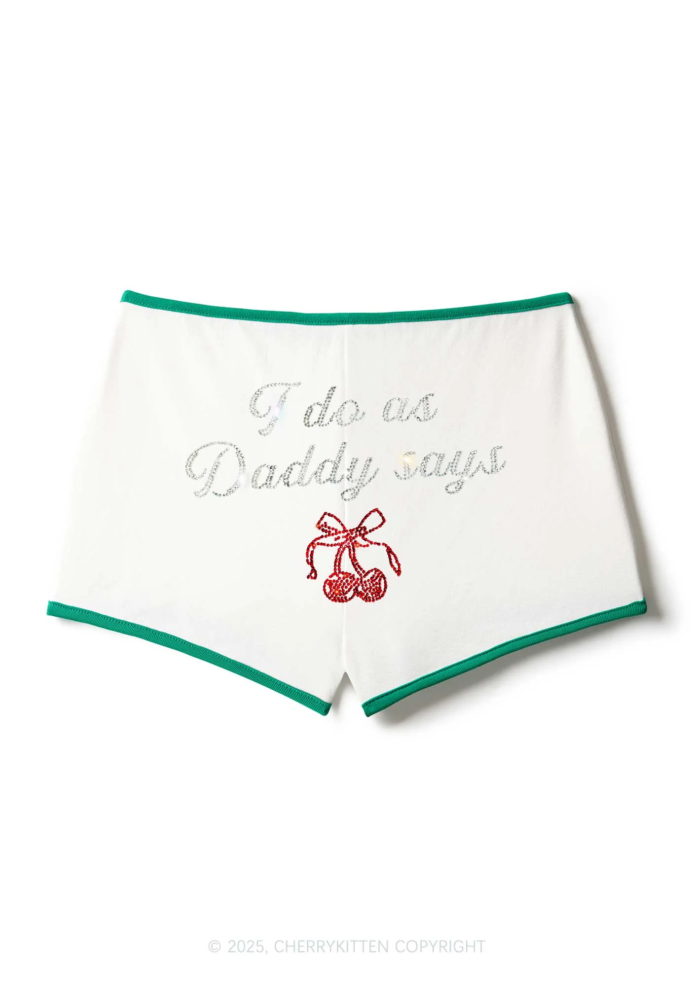 Rhinestone I Do As Daddy Says Y2K Booty Shorts Cherrykitten - Image 4