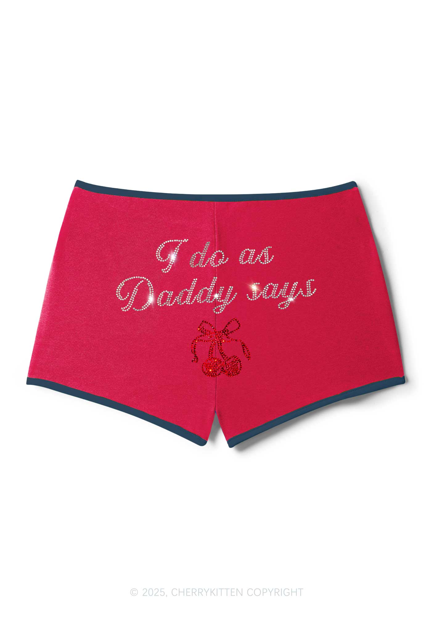 Rhinestone I Do As Daddy Says Y2K Booty Shorts Cherrykitten - Image 5