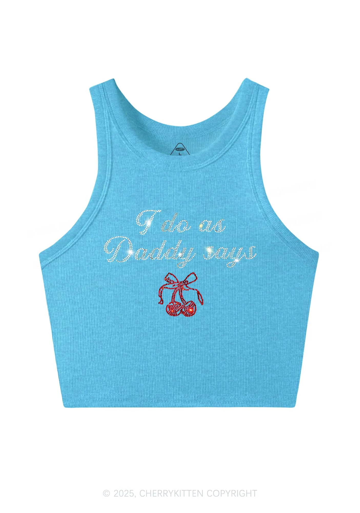 Rhinestone I Do As Daddy Says Y2K Crop Tank Top Cherrykitten - Image 3