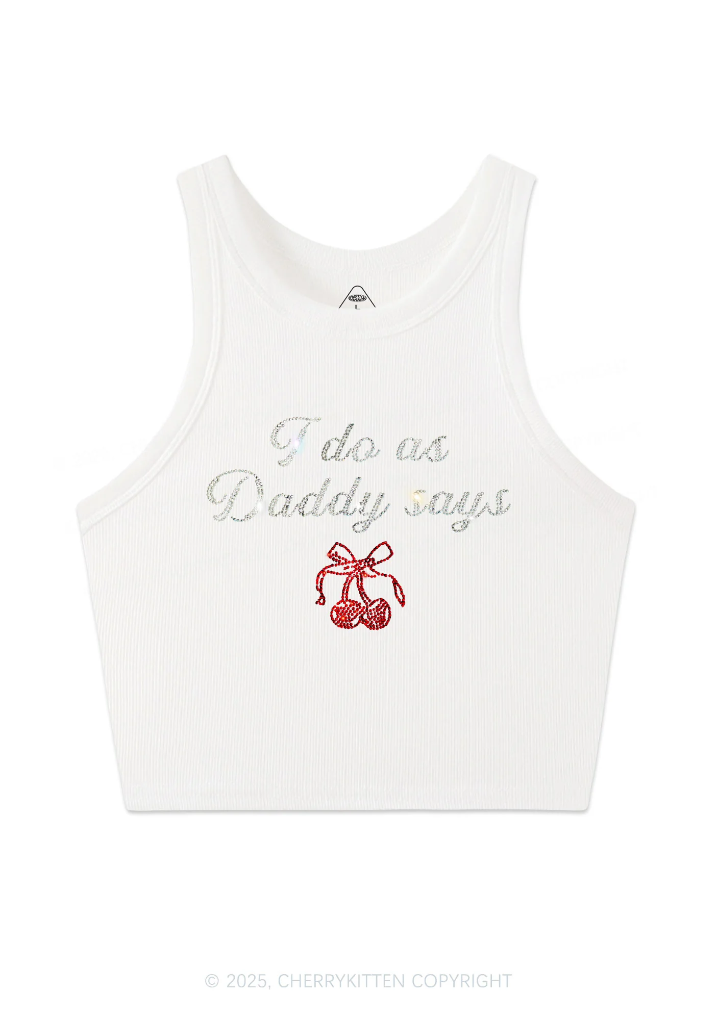 Rhinestone I Do As Daddy Says Y2K Crop Tank Top Cherrykitten - Image 4