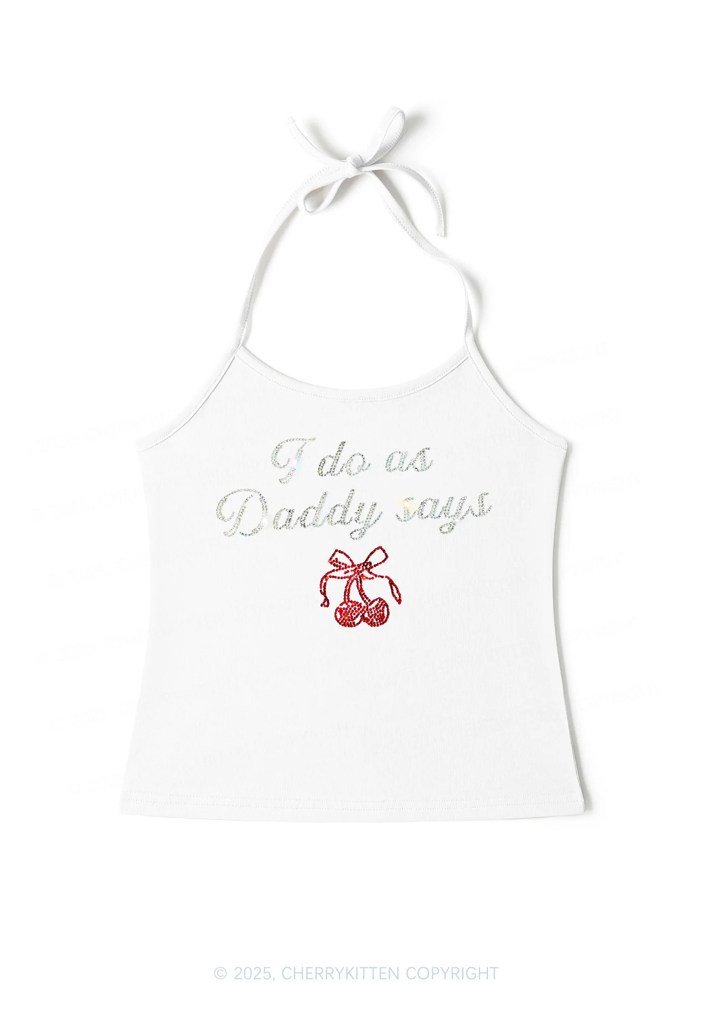 Rhinestone I Do As Daddy Says Y2K Halter Neck Cami Cherrykitten - Image 2