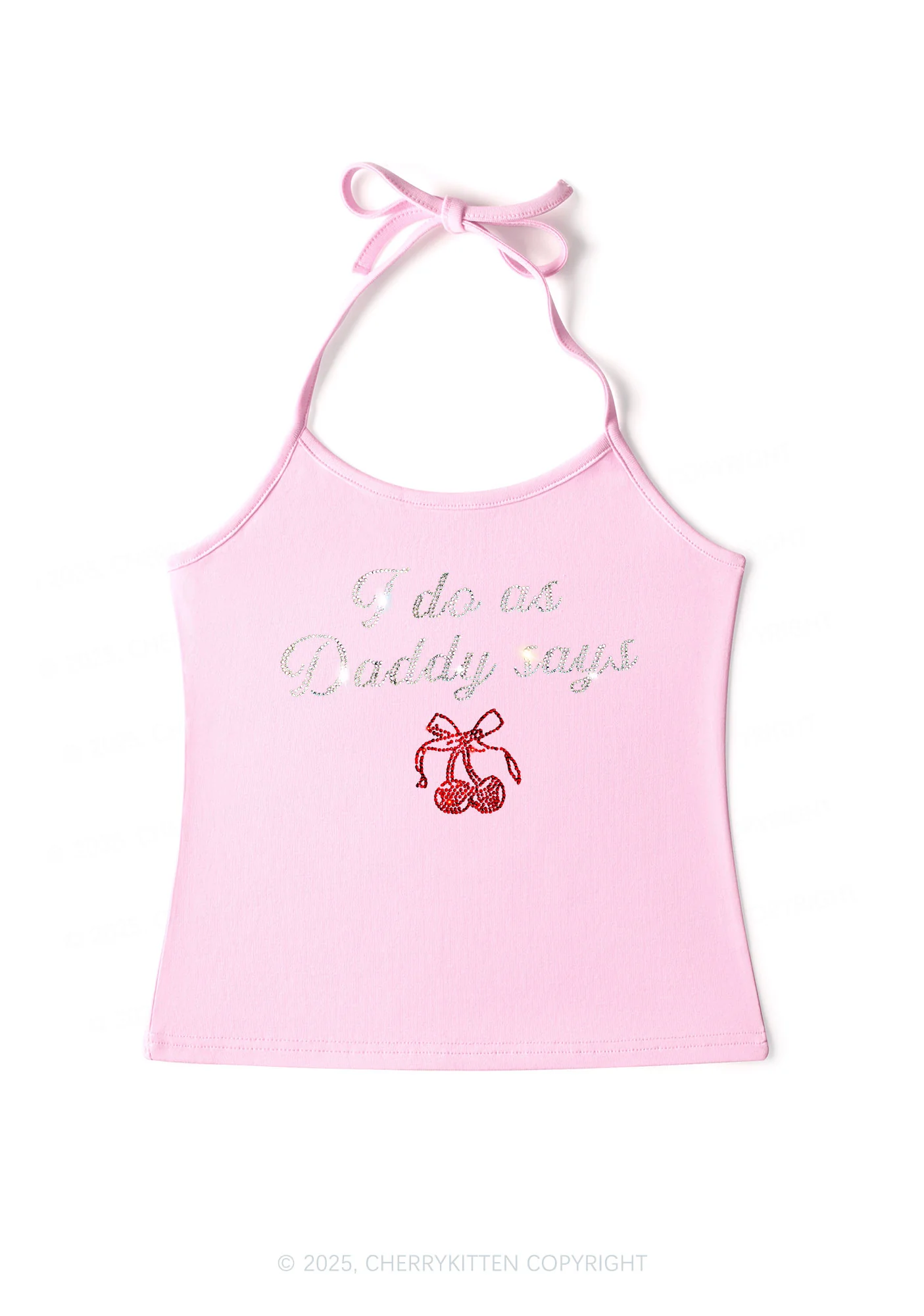 Rhinestone I Do As Daddy Says Y2K Halter Neck Cami Cherrykitten - Image 4
