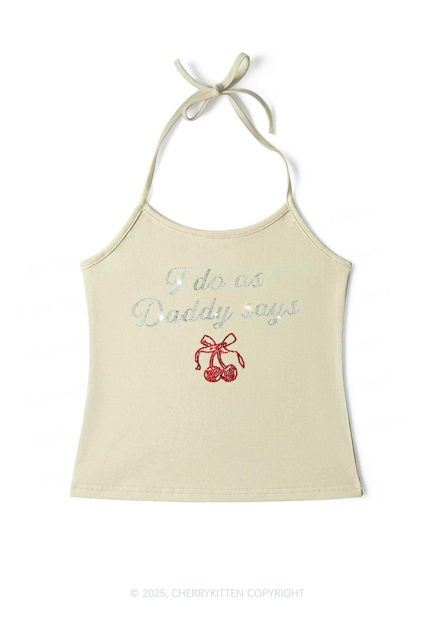 Rhinestone I Do As Daddy Says Y2K Halter Neck Cami Cherrykitten - Image 5