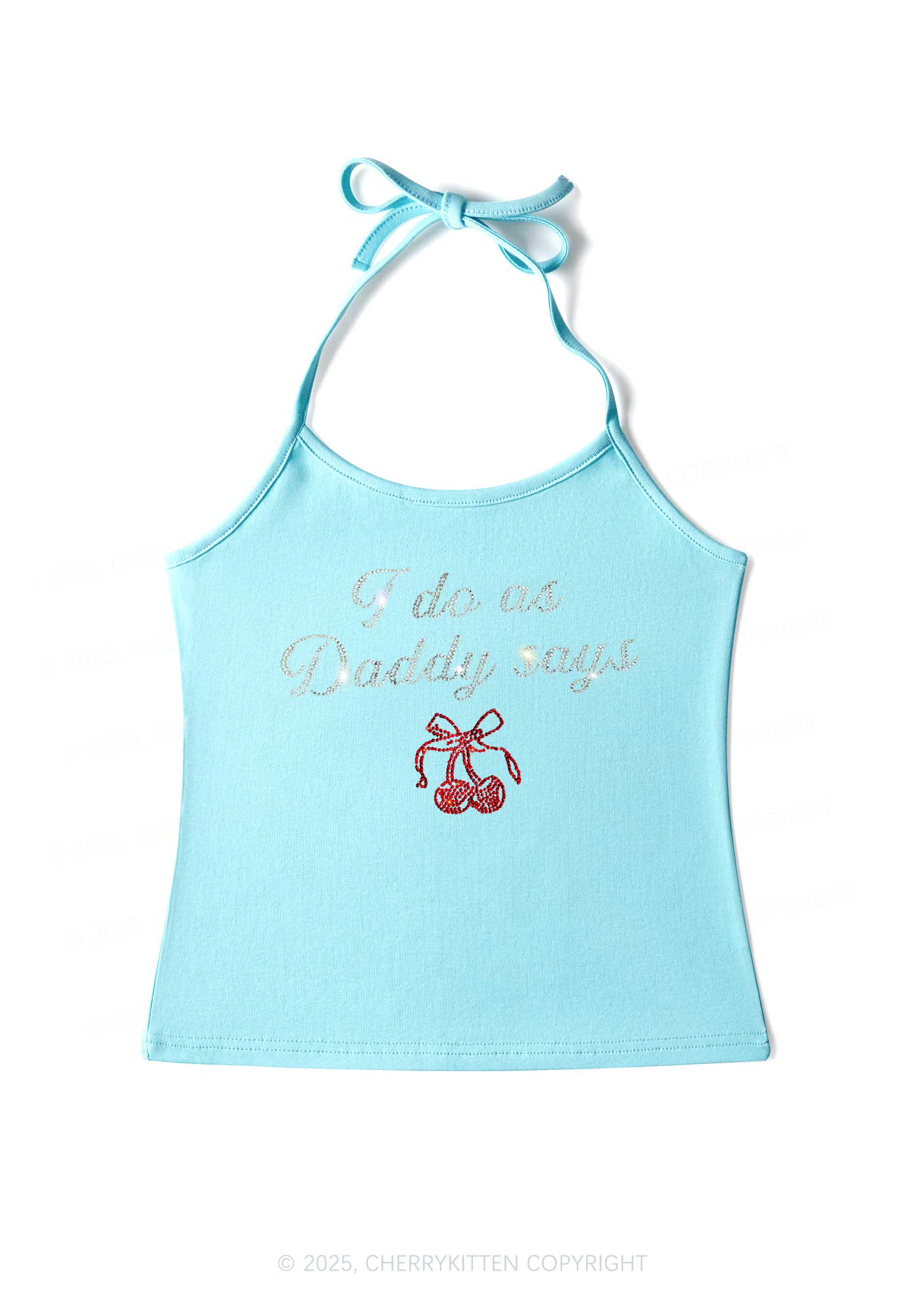 Rhinestone I Do As Daddy Says Y2K Halter Neck Cami Cherrykitten - Image 6