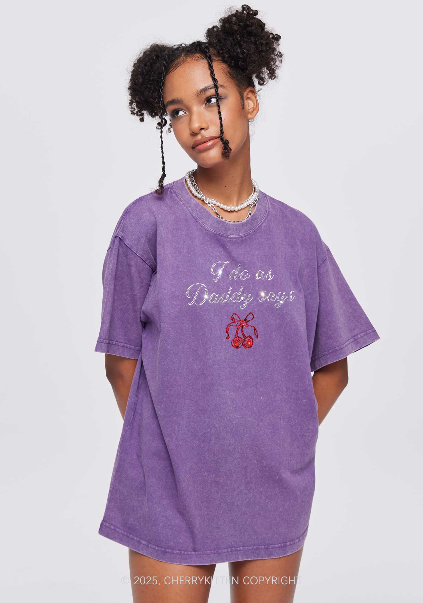 Rhinestone I Do As Daddy Says Y2K Shirts Washed Tee Cherrykitten - Image 2