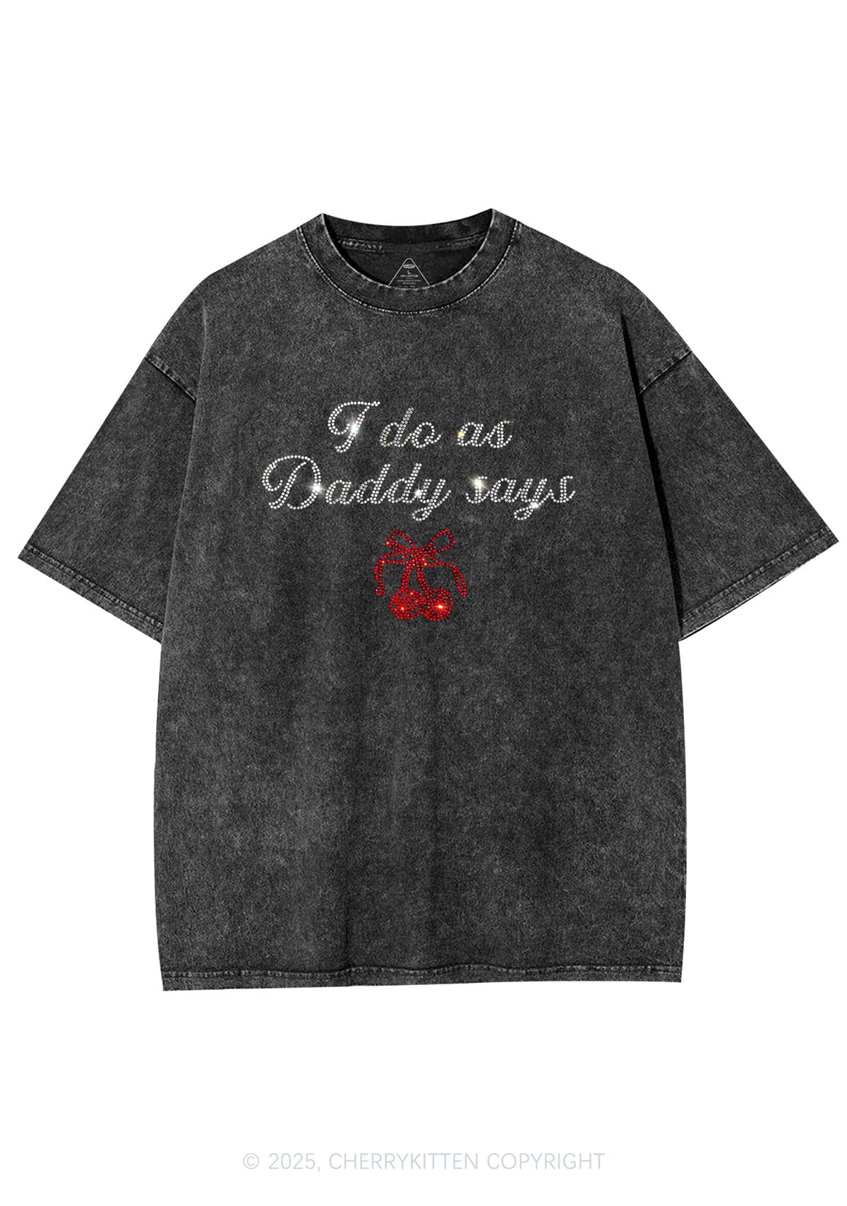 Rhinestone I Do As Daddy Says Y2K Shirts Washed Tee Cherrykitten - Image 3