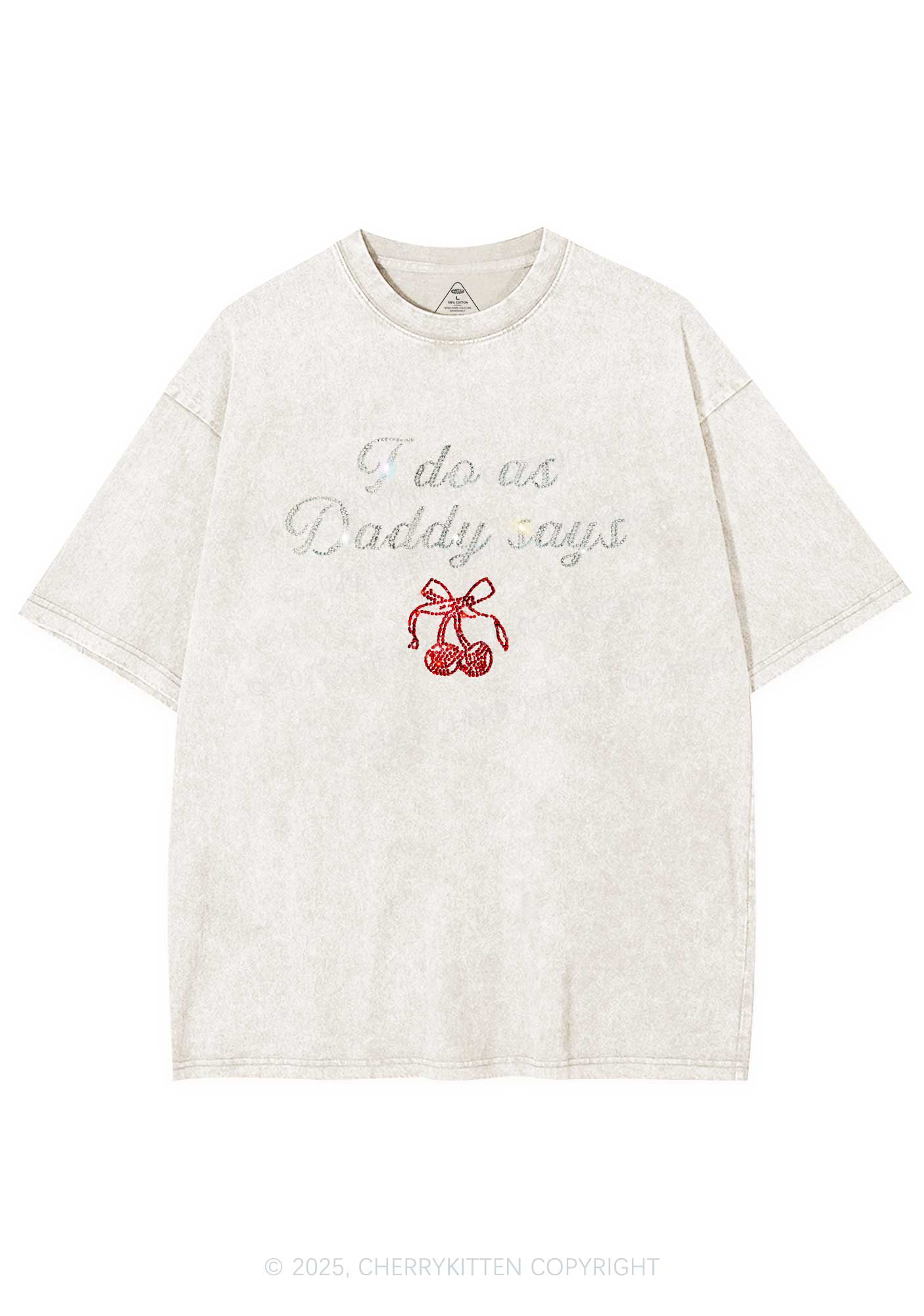 Rhinestone I Do As Daddy Says Y2K Shirts Washed Tee Cherrykitten - Image 4