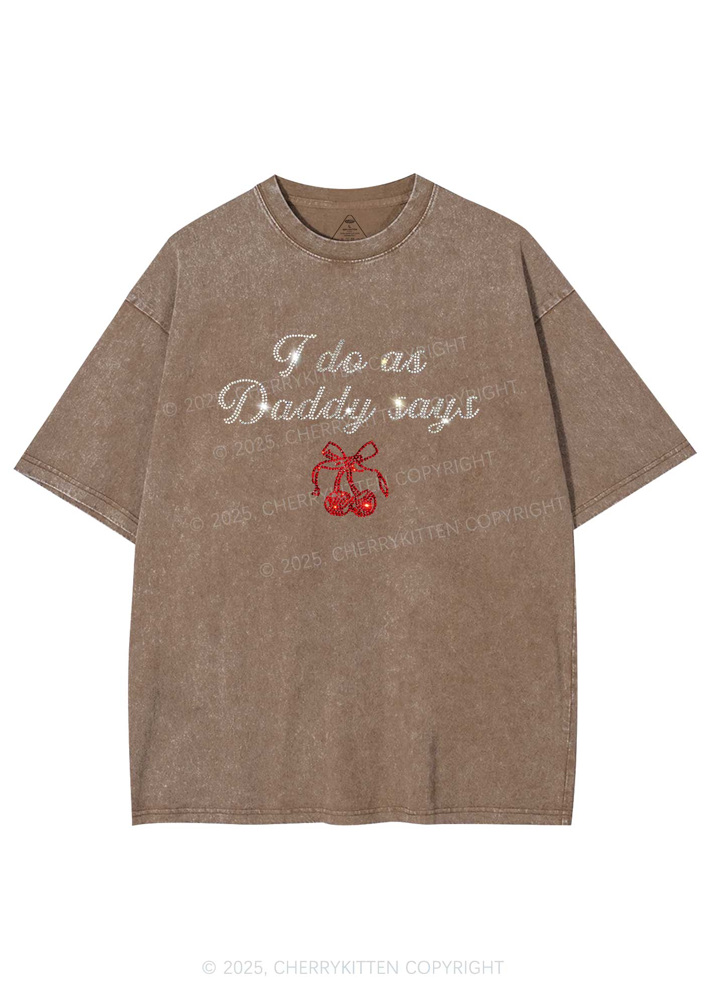Rhinestone I Do As Daddy Says Y2K Shirts Washed Tee Cherrykitten - Image 7