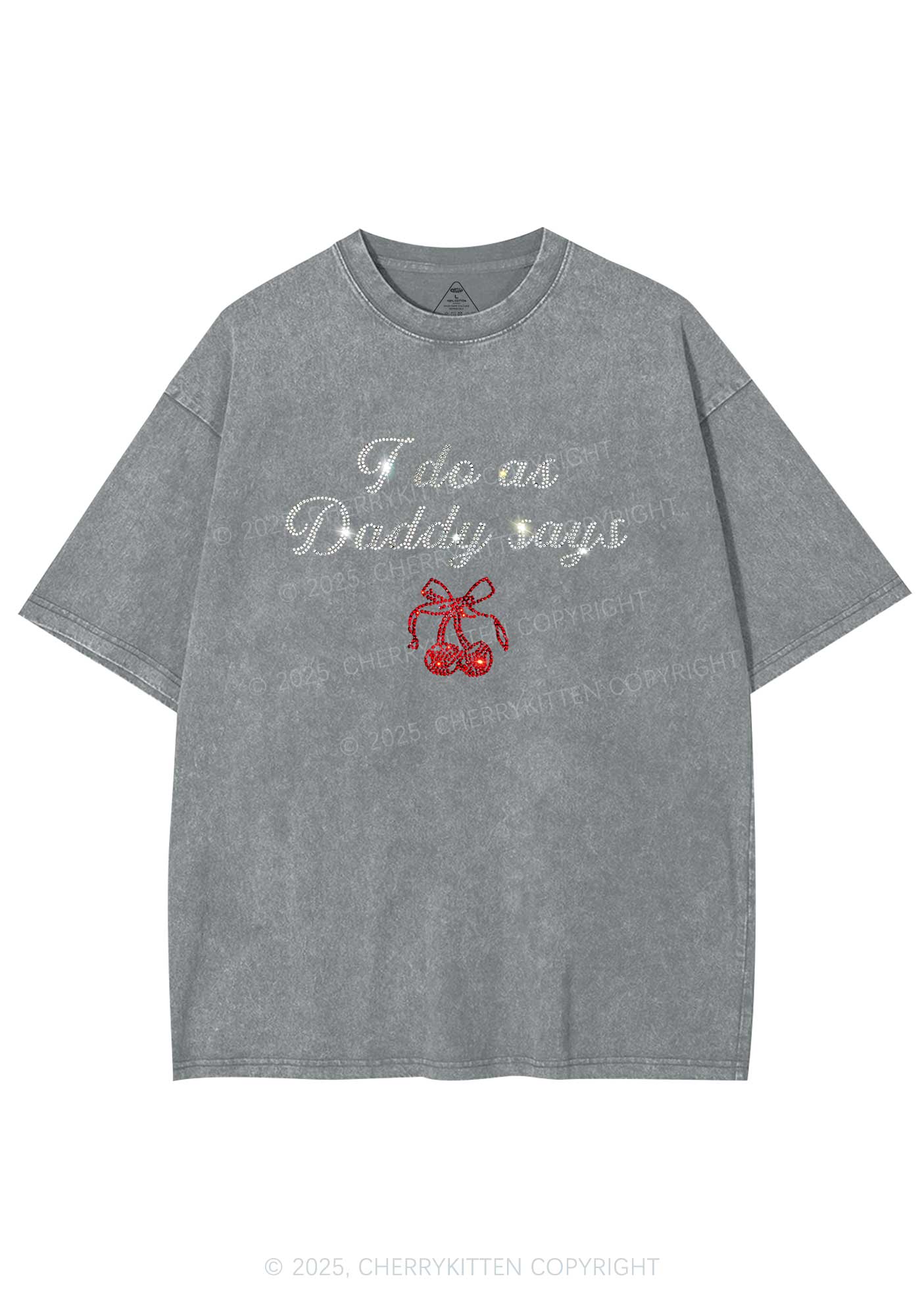 Rhinestone I Do As Daddy Says Y2K Shirts Washed Tee Cherrykitten - Image 8