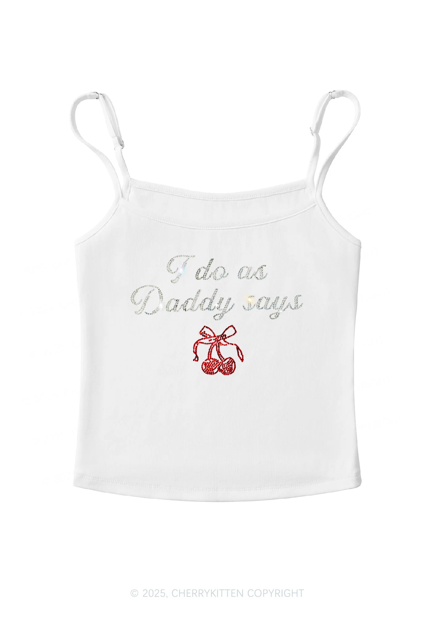 Rhinestone I Do As Daddy Says Y2K Spaghetti Strap Cami Cherrykitten - Image 3