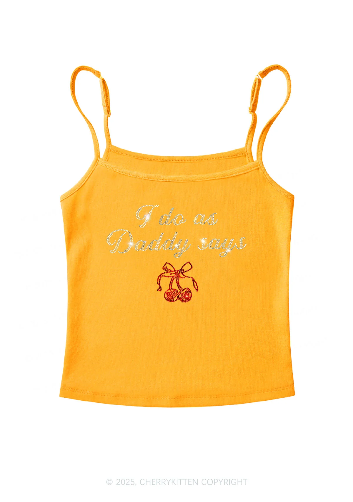 Rhinestone I Do As Daddy Says Y2K Spaghetti Strap Cami Cherrykitten - Image 6