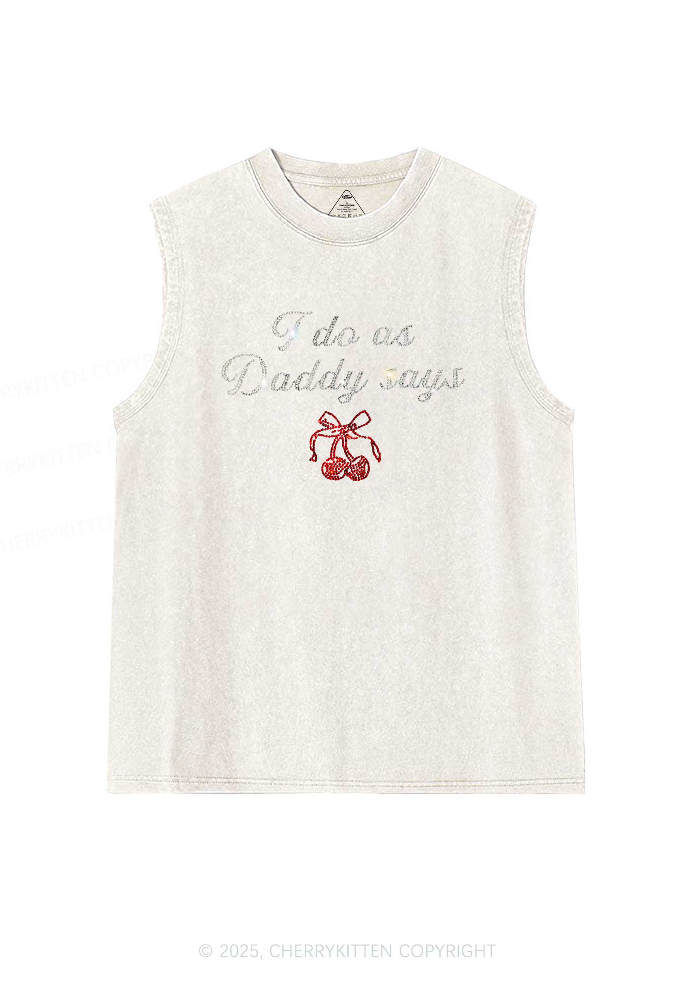 Rhinestone I Do As Daddy Says Y2K Washed Muscle Tank Cherrykitten - Image 3
