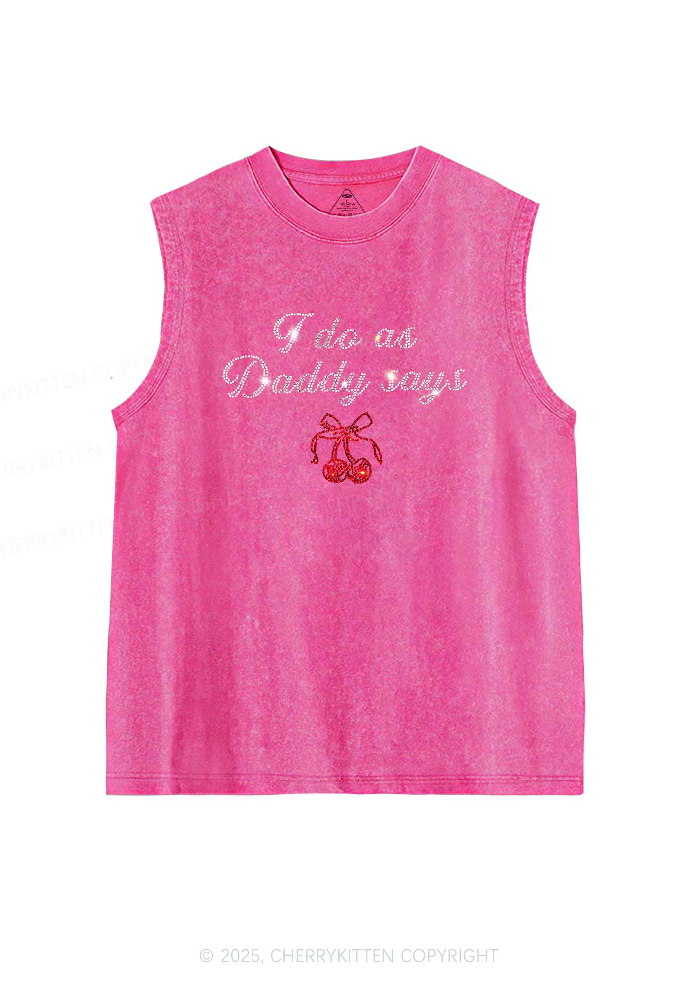 Rhinestone I Do As Daddy Says Y2K Washed Muscle Tank Cherrykitten - Image 4