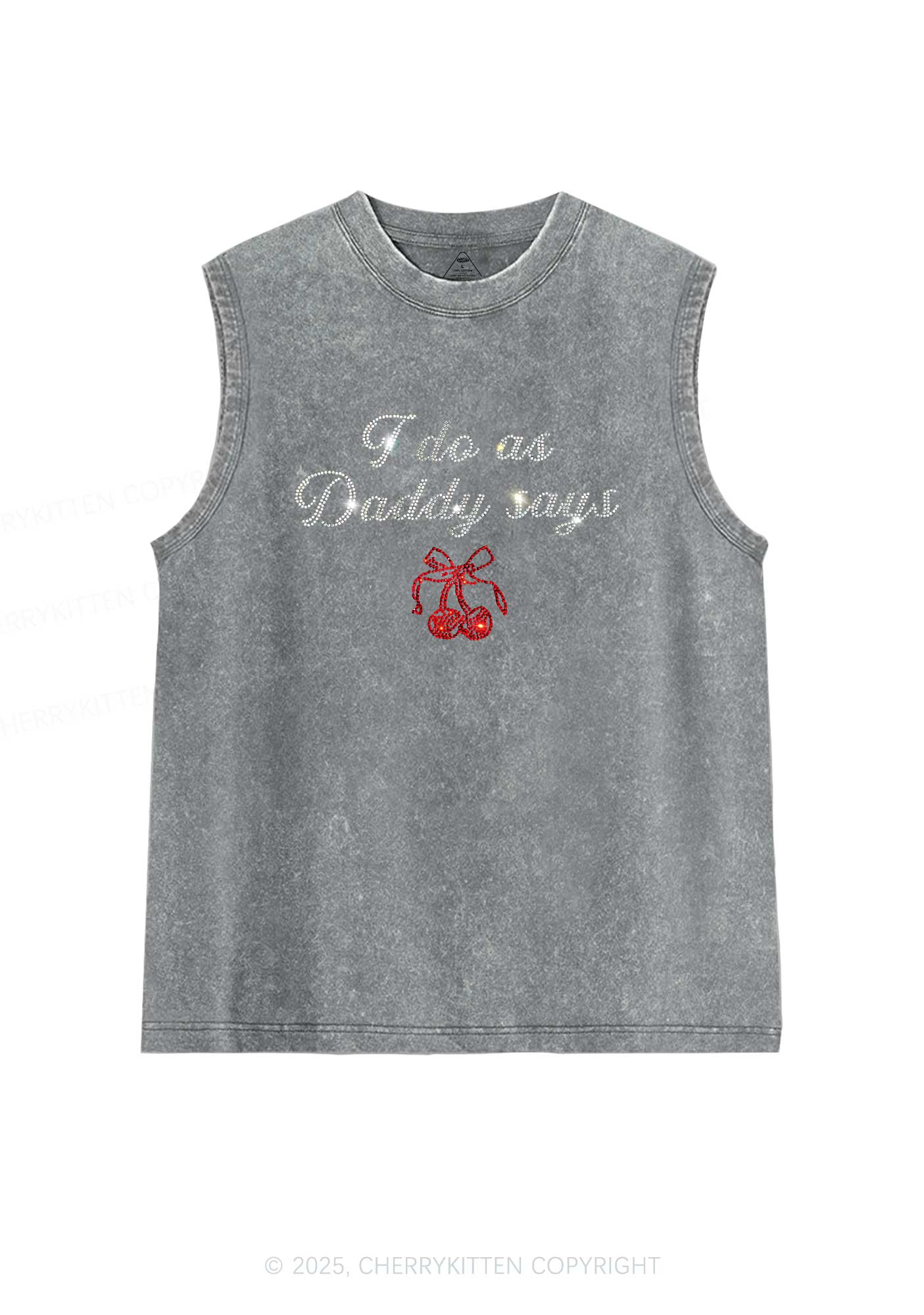 Rhinestone I Do As Daddy Says Y2K Washed Muscle Tank Cherrykitten - Image 6