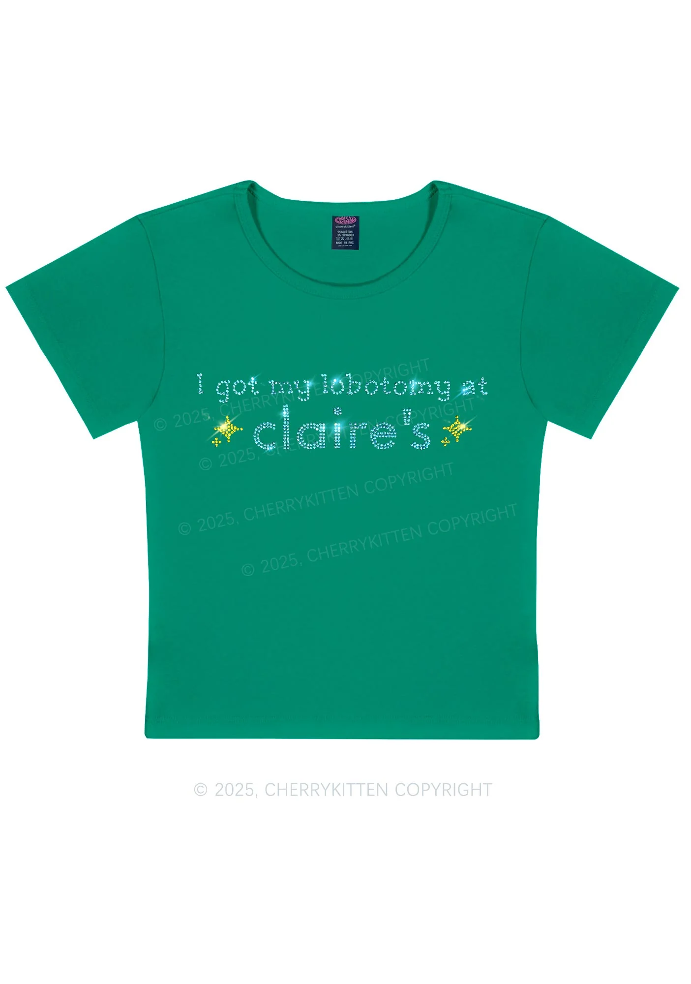 Rhinestone I Got My Lobotomy At Claires Y2K Baby Tee Cherrykitten - Image 10