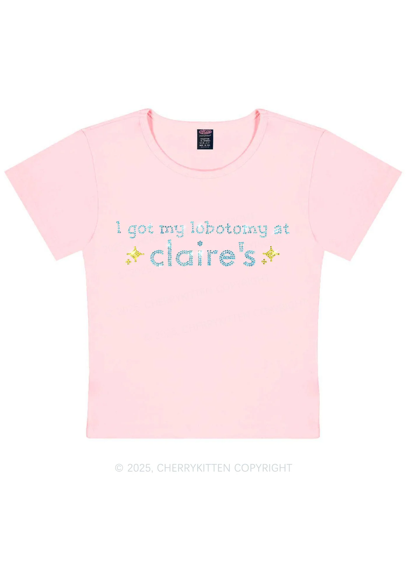 Rhinestone I Got My Lobotomy At Claires Y2K Baby Tee Cherrykitten - Image 12