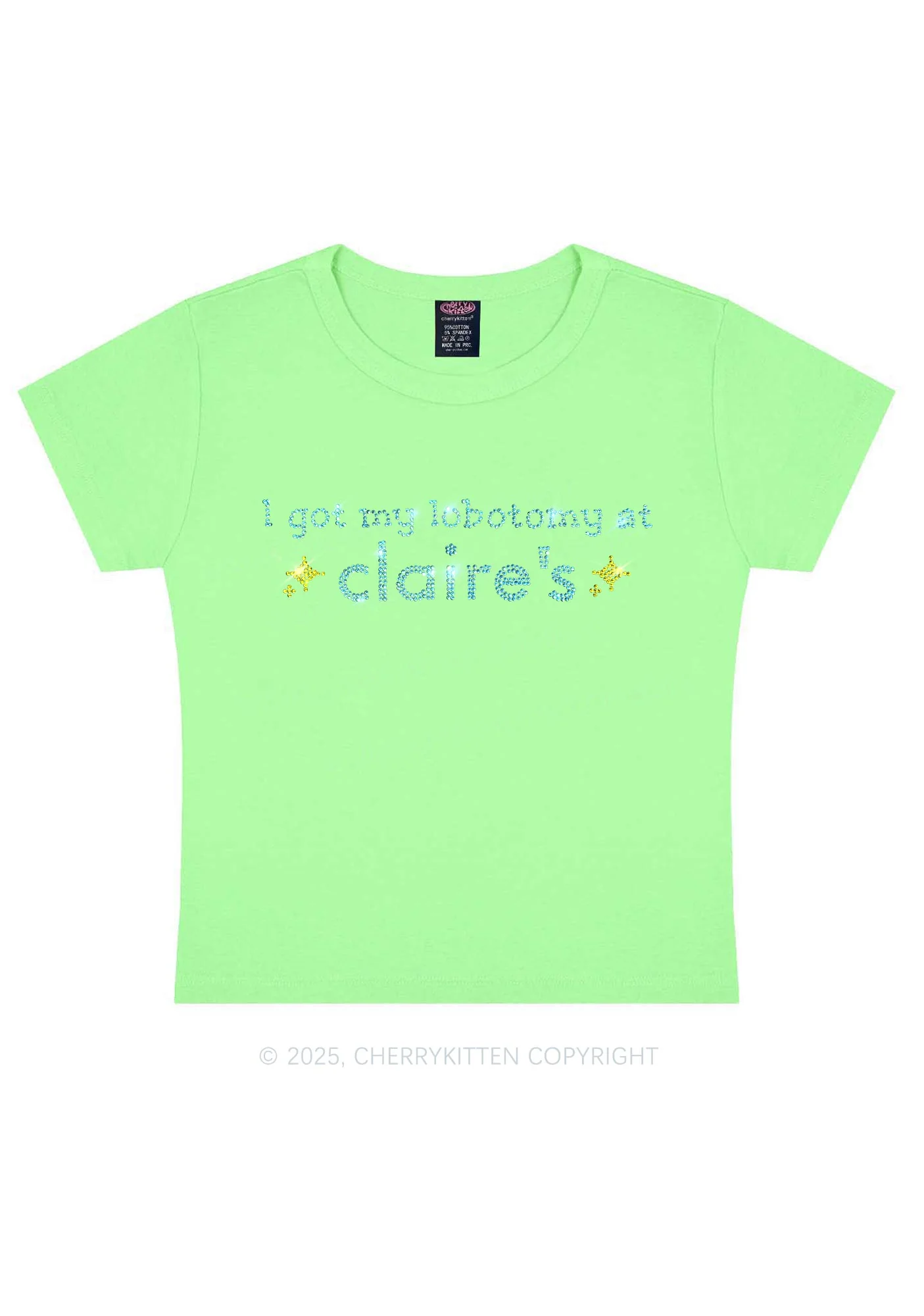 Rhinestone I Got My Lobotomy At Claires Y2K Baby Tee Cherrykitten - Image 13