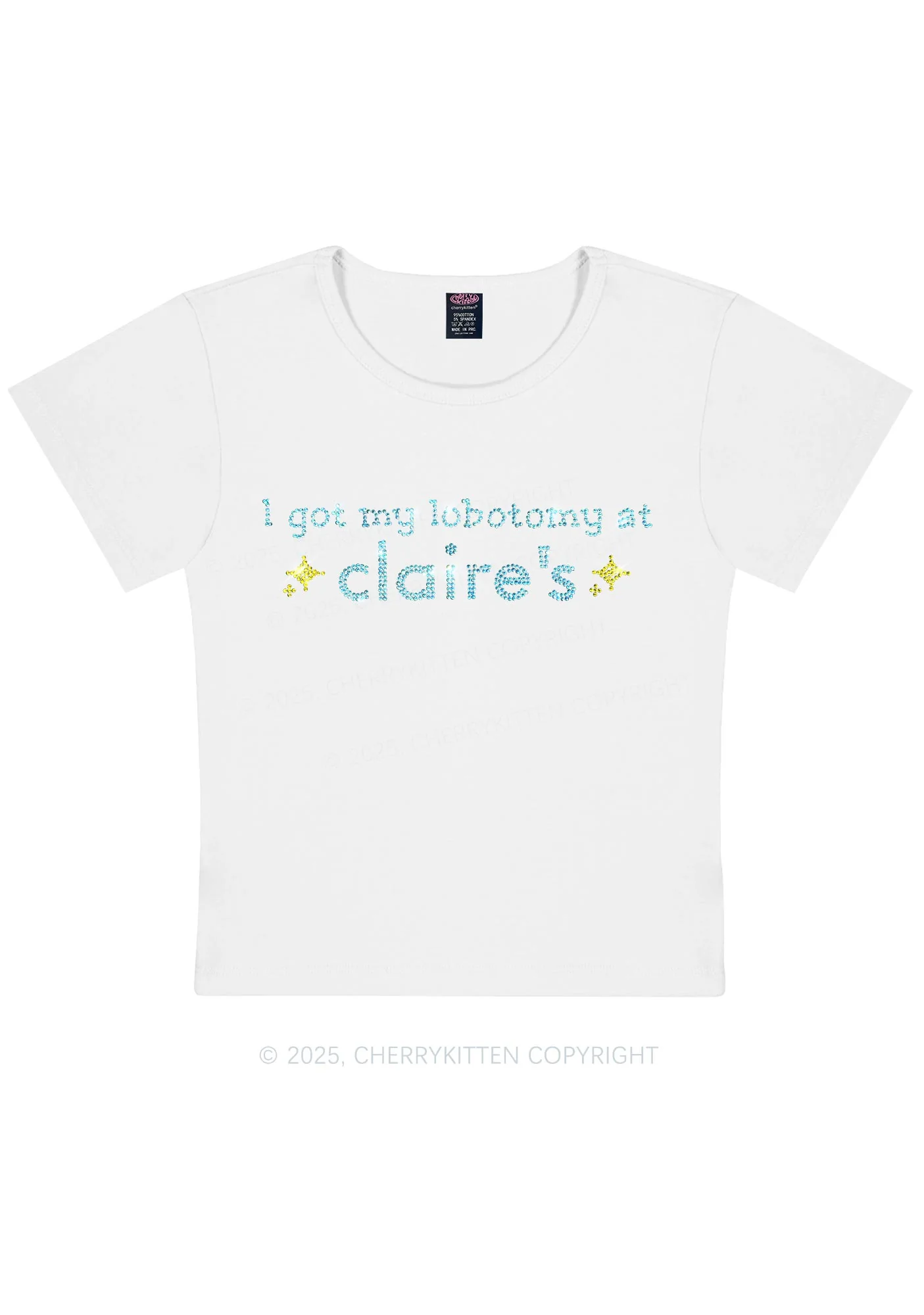 Rhinestone I Got My Lobotomy At Claires Y2K Baby Tee Cherrykitten - Image 5