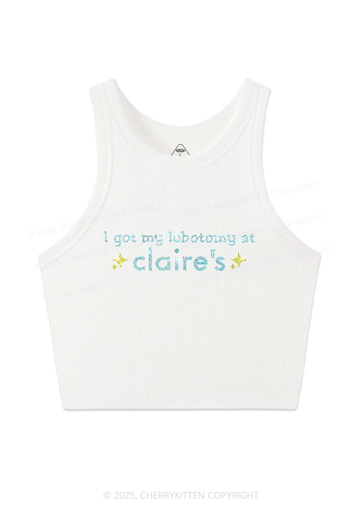 Rhinestone I Got My Lobotomy At Claires Y2K Crop Tank Top Cherrykitten - Image 3