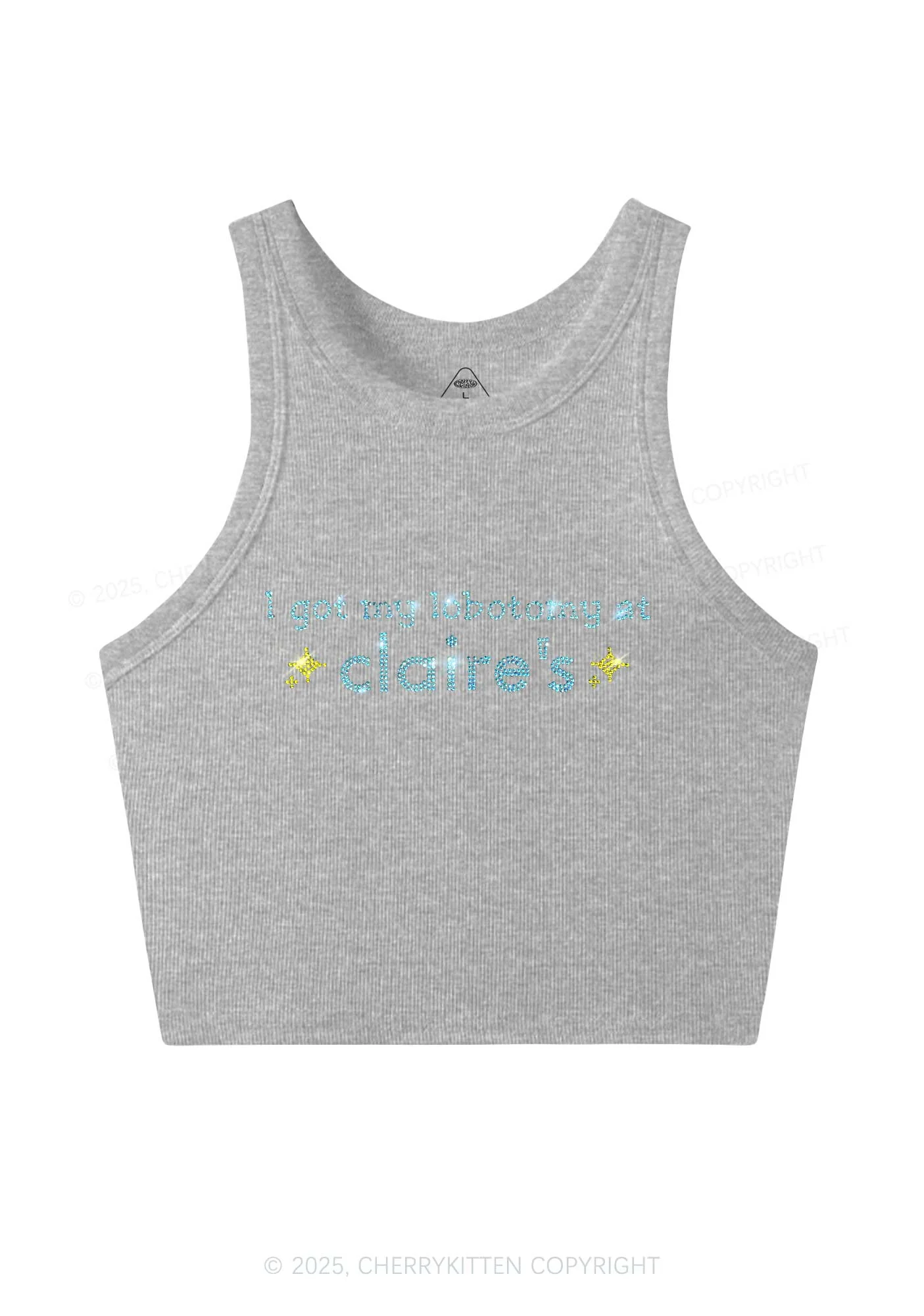 Rhinestone I Got My Lobotomy At Claires Y2K Crop Tank Top Cherrykitten - Image 4