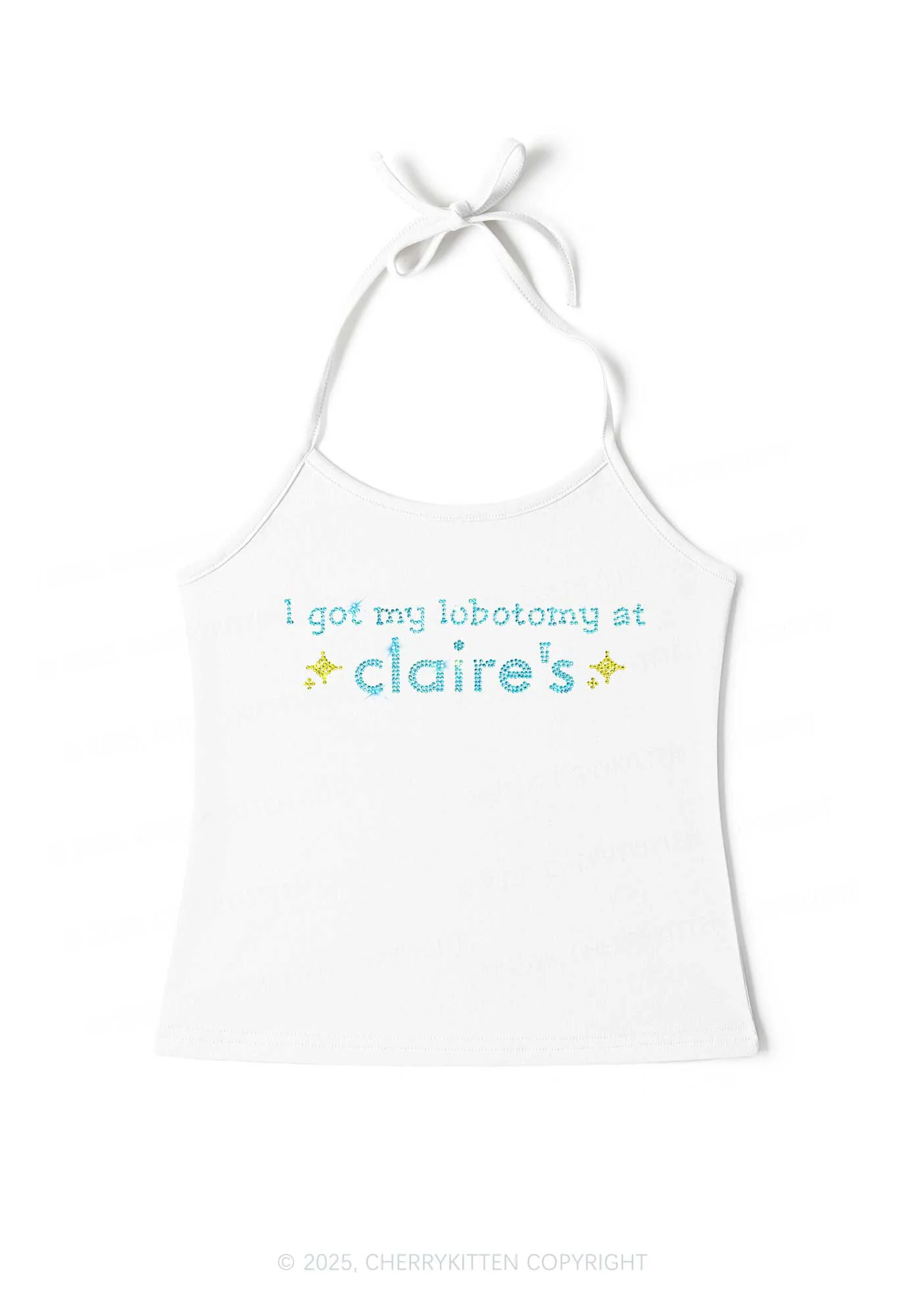 Rhinestone I Got My Lobotomy At Claires Y2K Halter Neck Cami Cherrykitten - Image 2