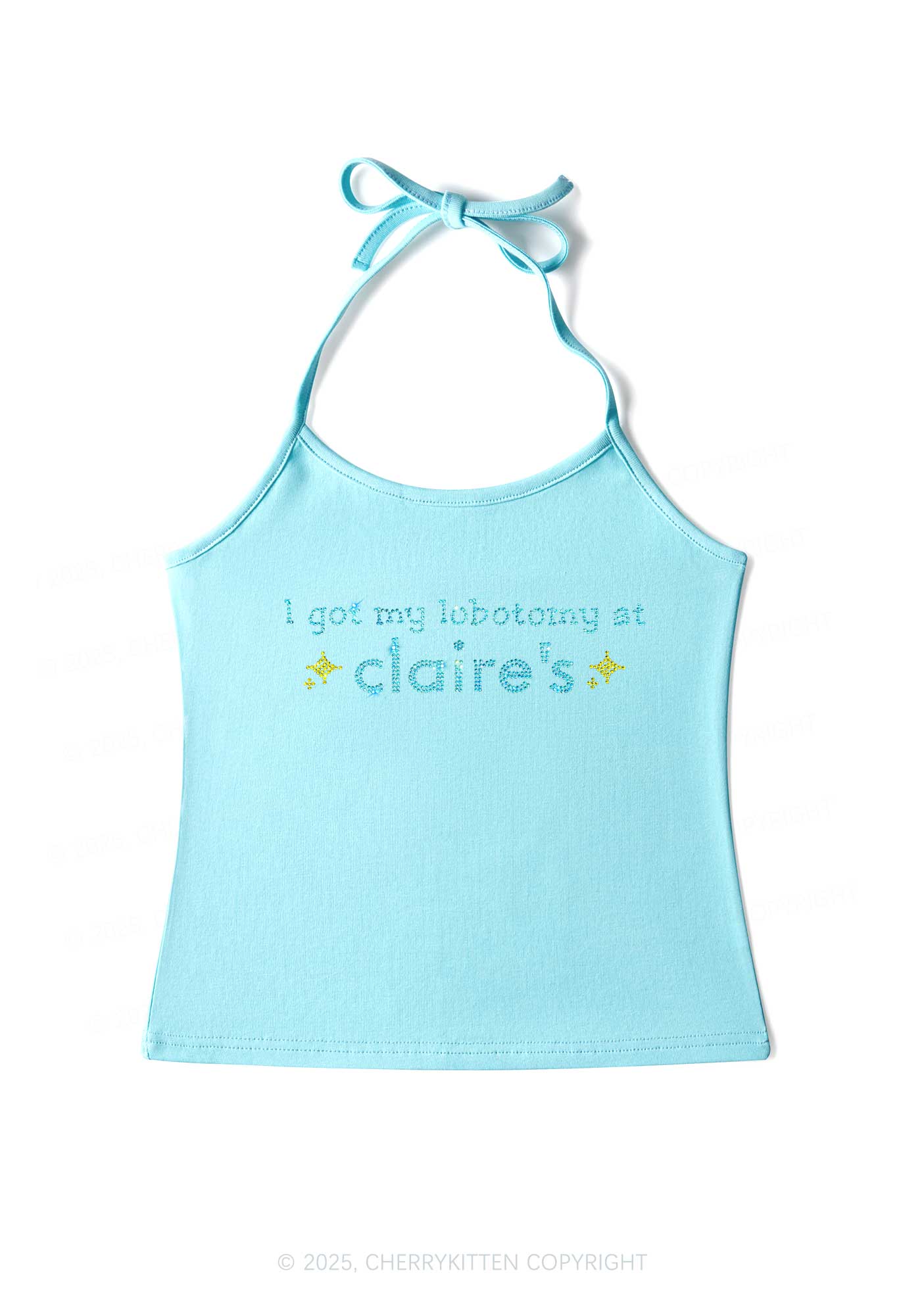 Rhinestone I Got My Lobotomy At Claires Y2K Halter Neck Cami Cherrykitten - Image 4