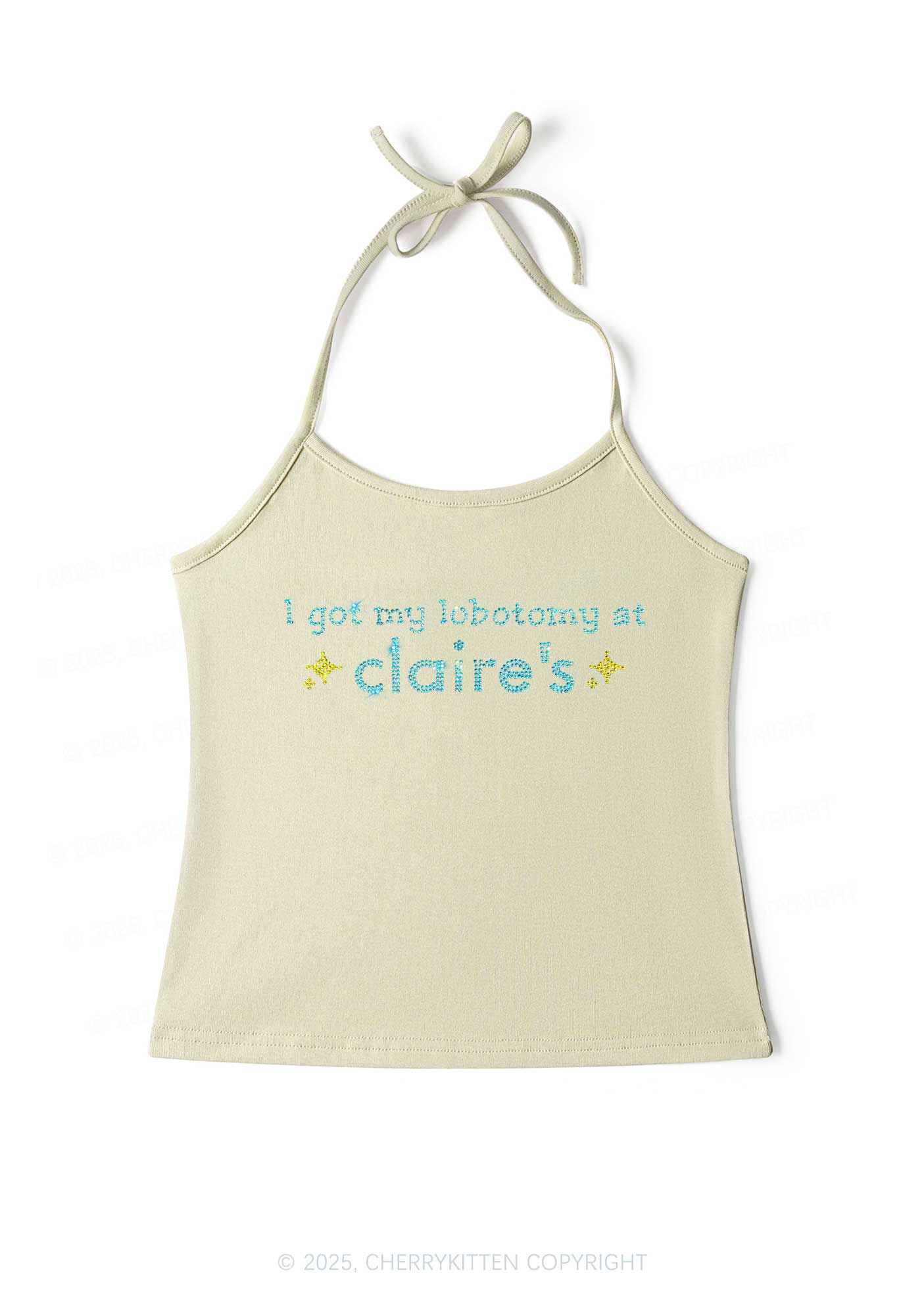 Rhinestone I Got My Lobotomy At Claires Y2K Halter Neck Cami Cherrykitten - Image 6