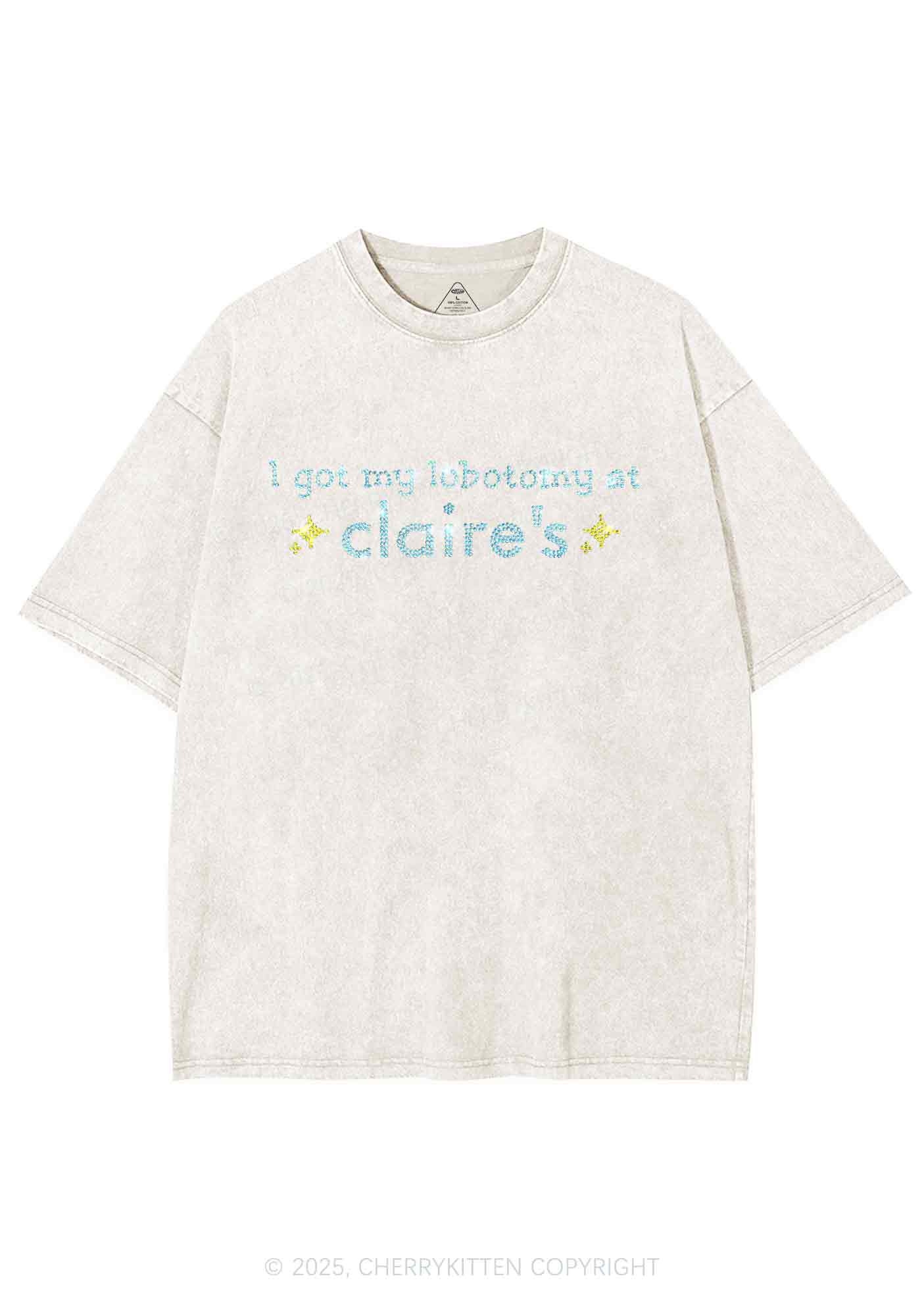Rhinestone I Got My Lobotomy At Claires Y2K Shirts Washed Tee Cherrykitten - Image 5