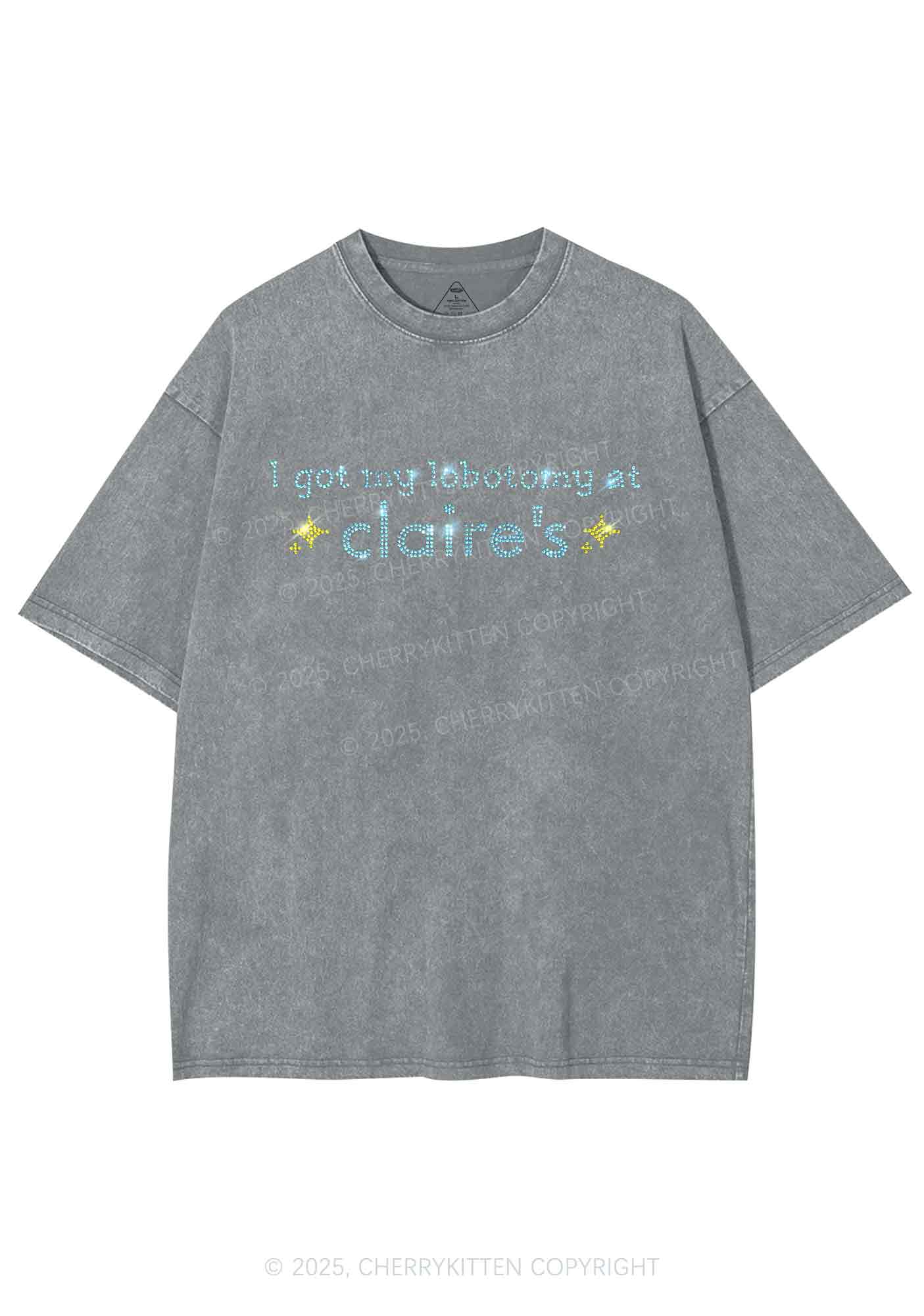 Rhinestone I Got My Lobotomy At Claires Y2K Shirts Washed Tee Cherrykitten - Image 6