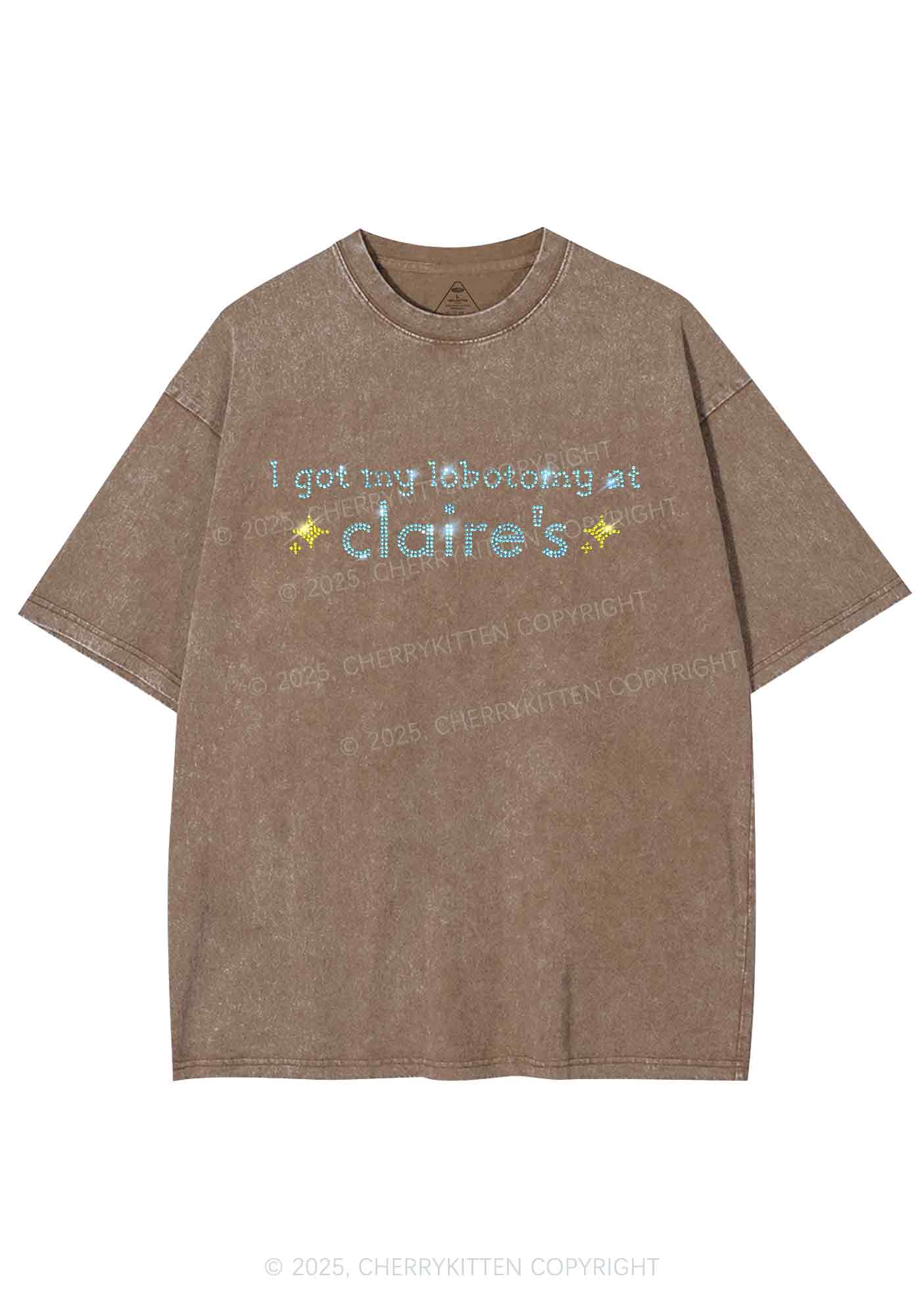 Rhinestone I Got My Lobotomy At Claires Y2K Shirts Washed Tee Cherrykitten - Image 7