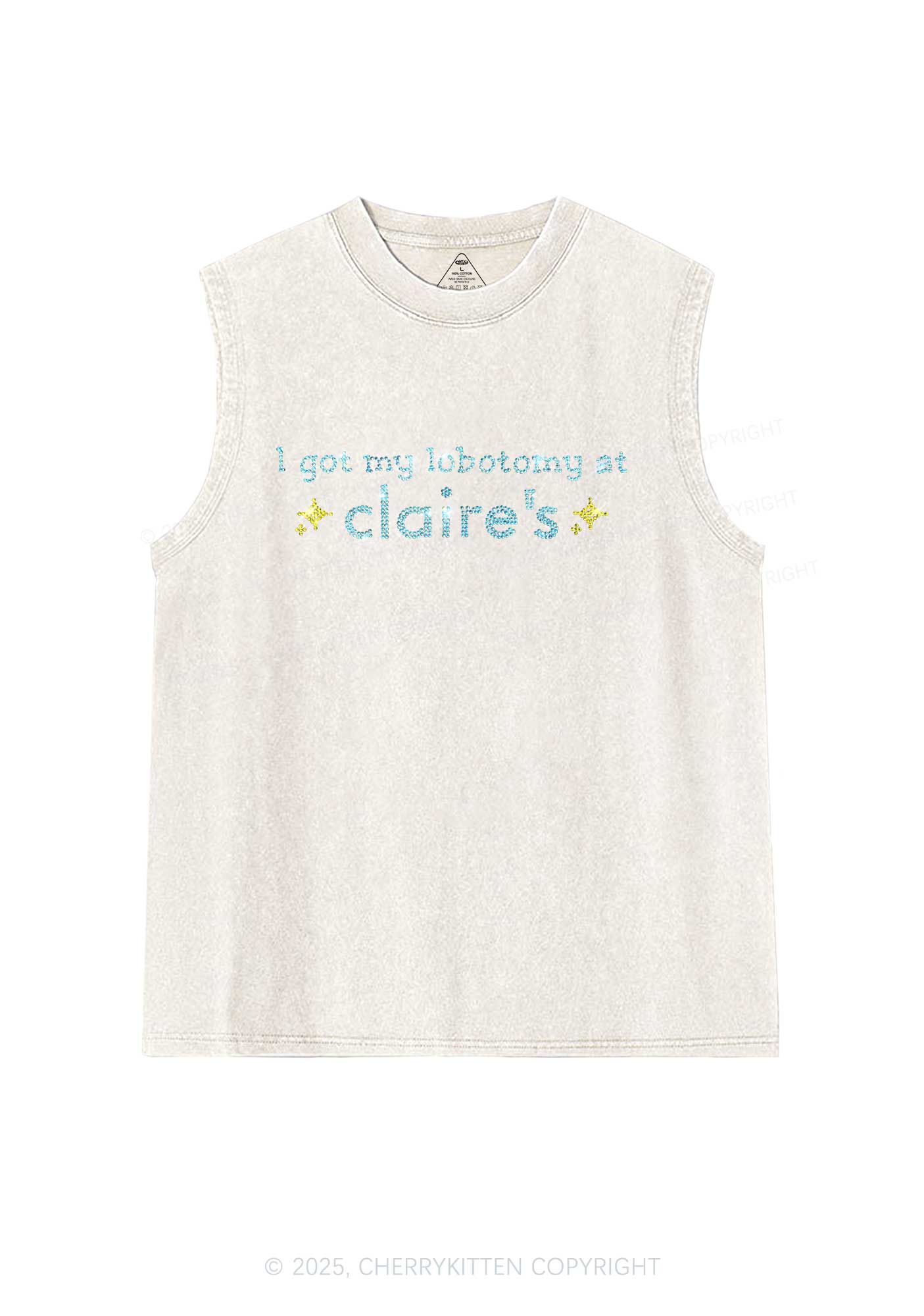 Rhinestone I Got My Lobotomy At Claires Y2K Washed Muscle Tank Cherrykitten - Image 3