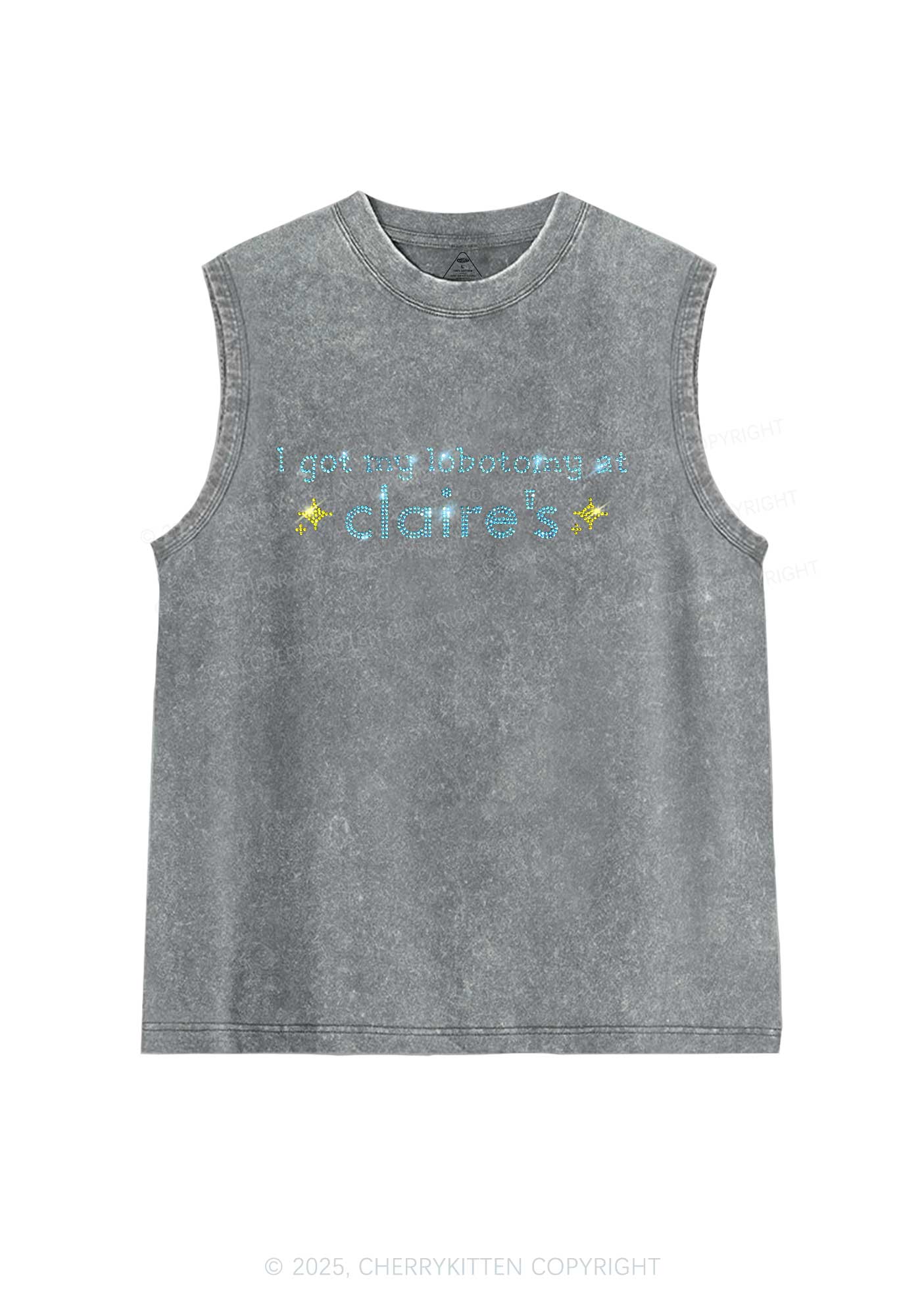 Rhinestone I Got My Lobotomy At Claires Y2K Washed Muscle Tank Cherrykitten - Image 5
